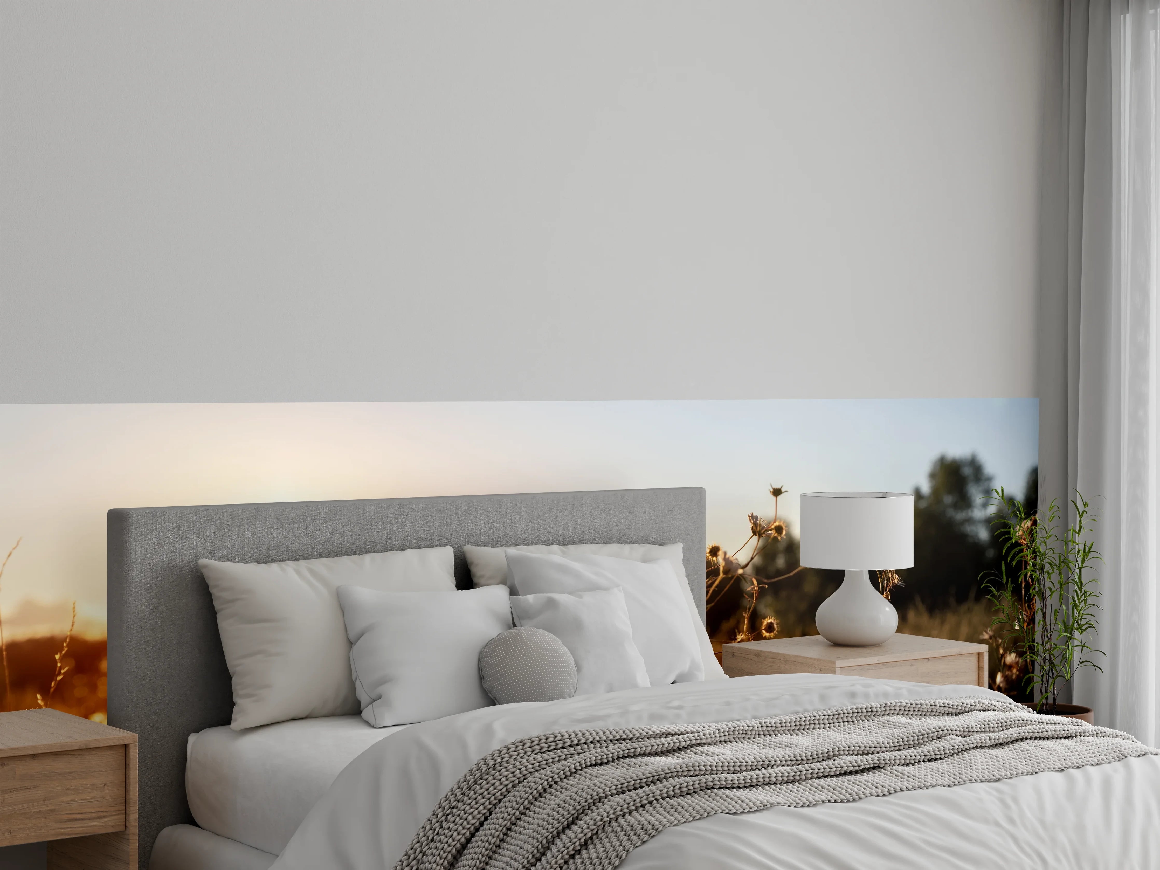 Wandverkleidung Schlafzimmer - Sommerlicher Sonnenaufgang über Wildwiese