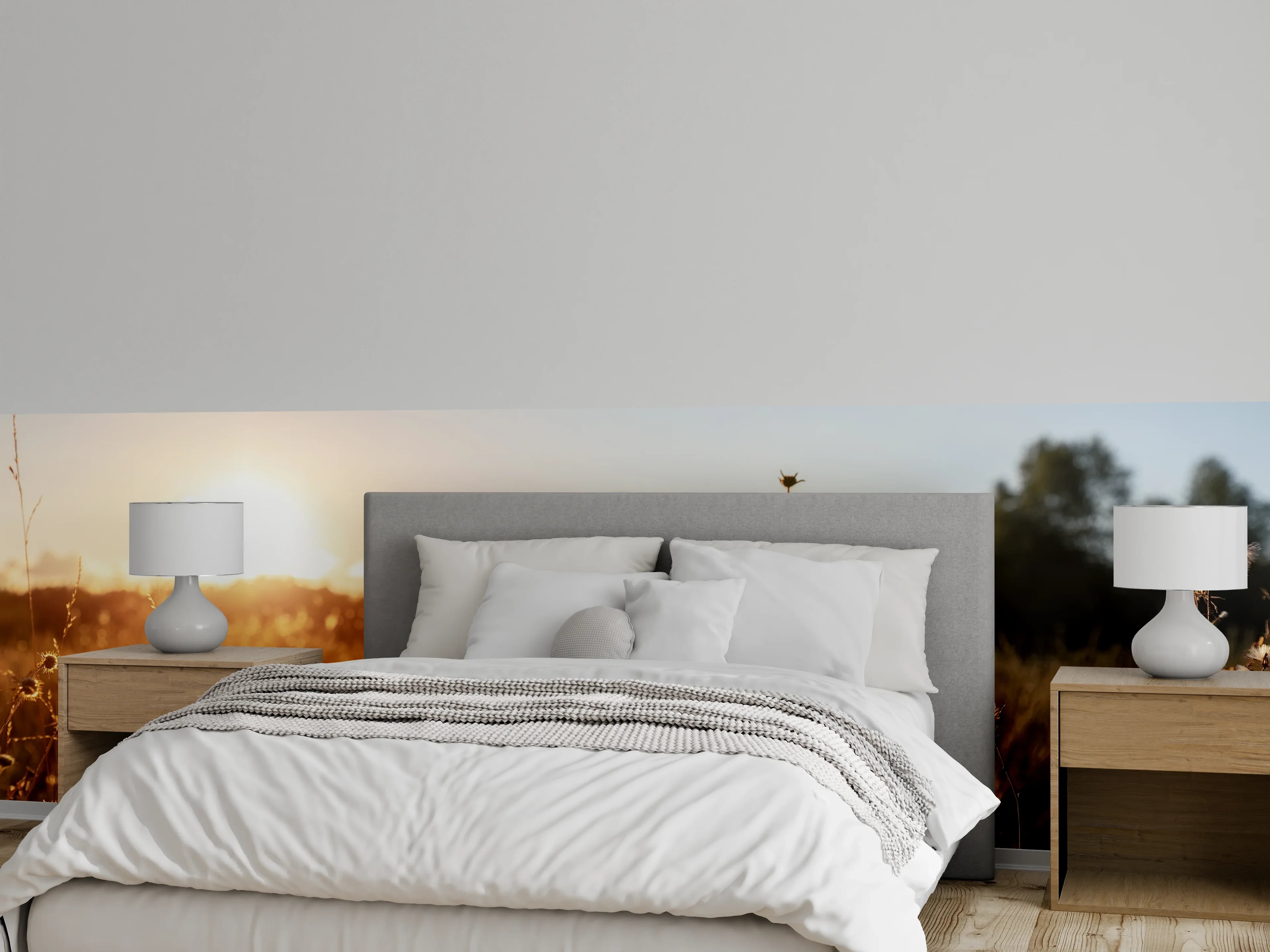 Wandverkleidung Schlafzimmer - Sommerlicher Sonnenaufgang über Wildwiese