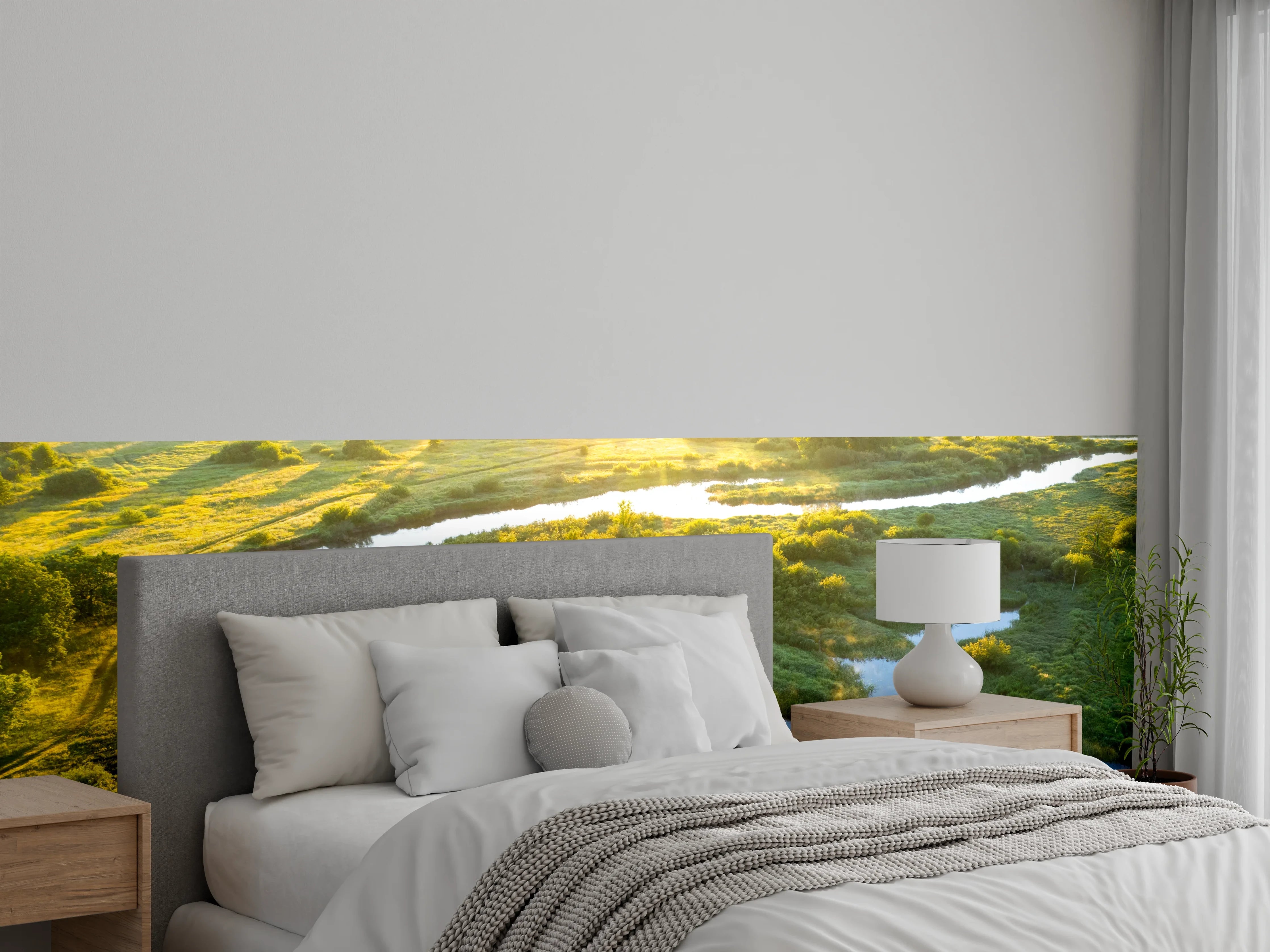 Wandverkleidung Schlafzimmer - Sonnenaufgang an einer Flusslandschaft