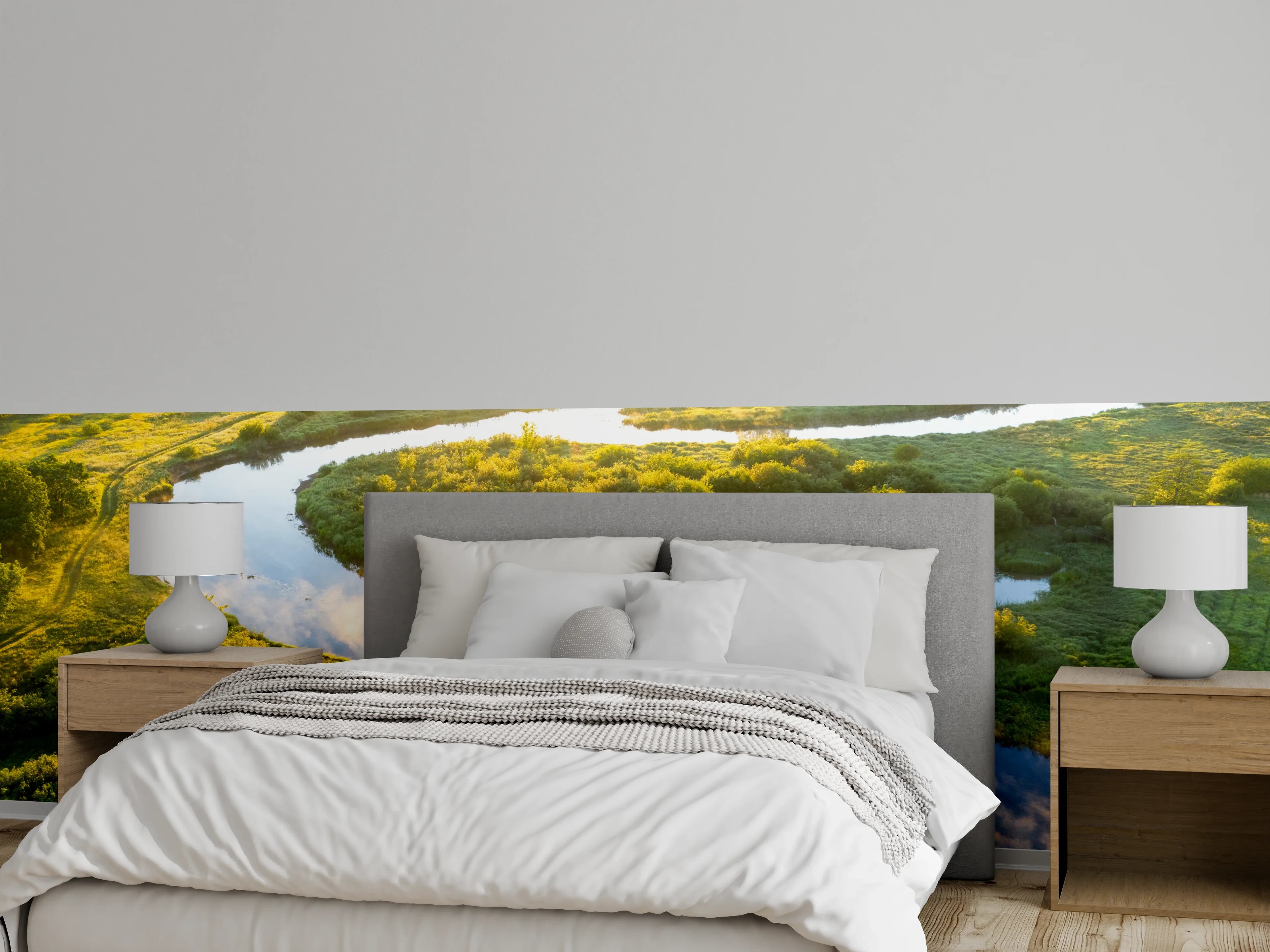 Wandverkleidung Schlafzimmer - Sonnenaufgang an einer Flusslandschaft