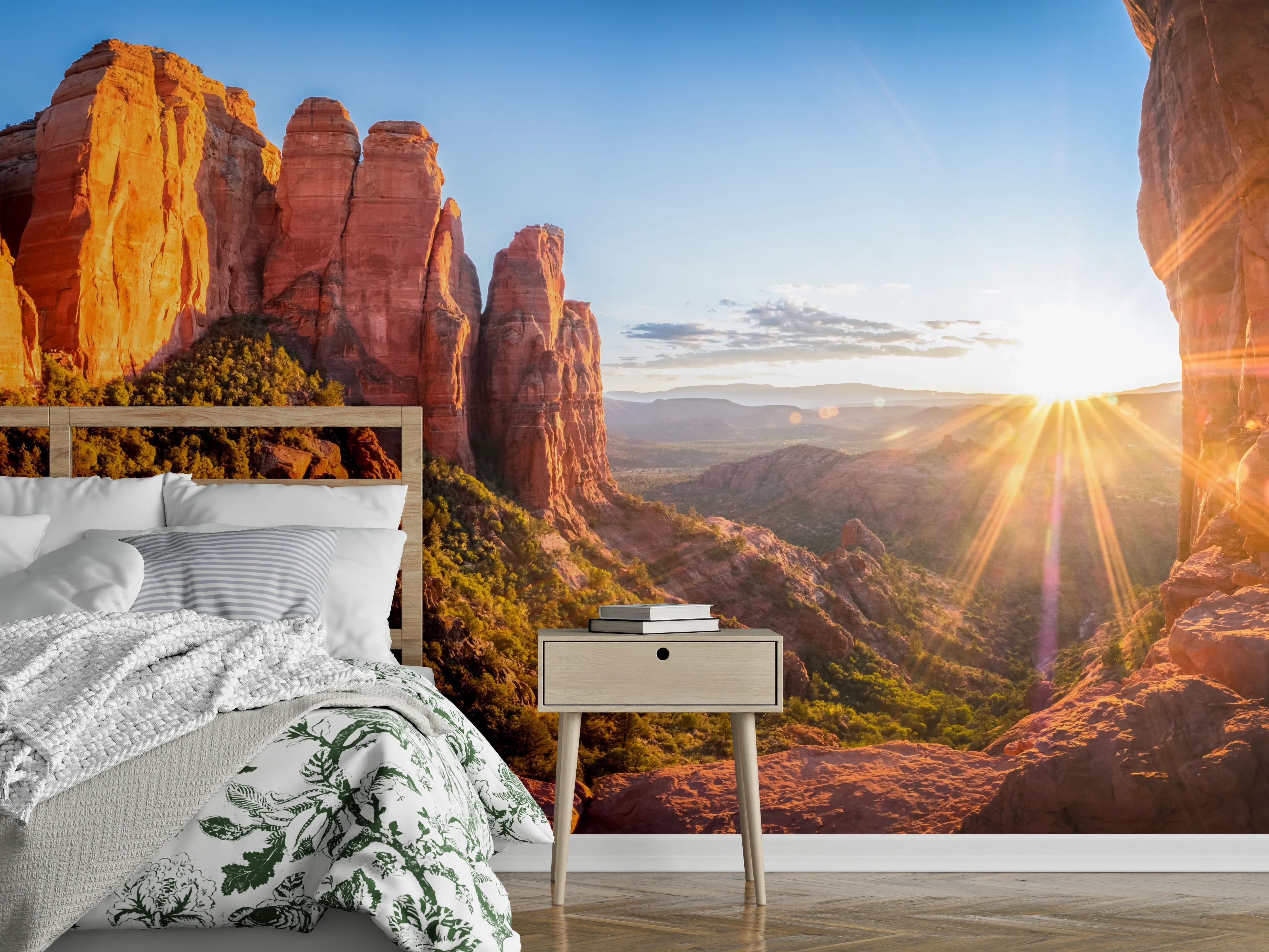 Wandverkleidung Schlafzimmer - Sonnenaufgang in roten Felsenlandschaften