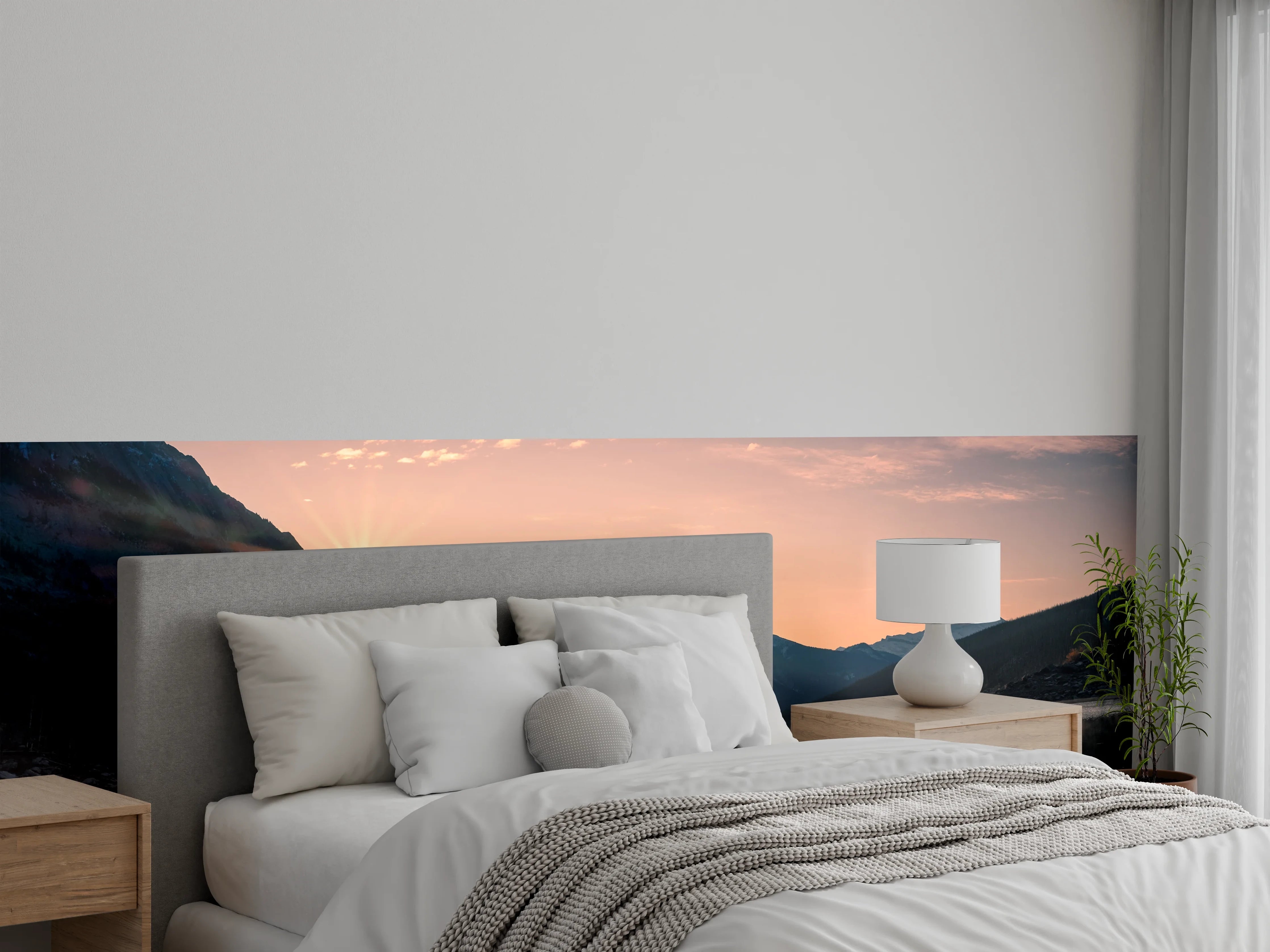 Wandverkleidung Schlafzimmer - Sonnenaufgang über Bergsee Panorama