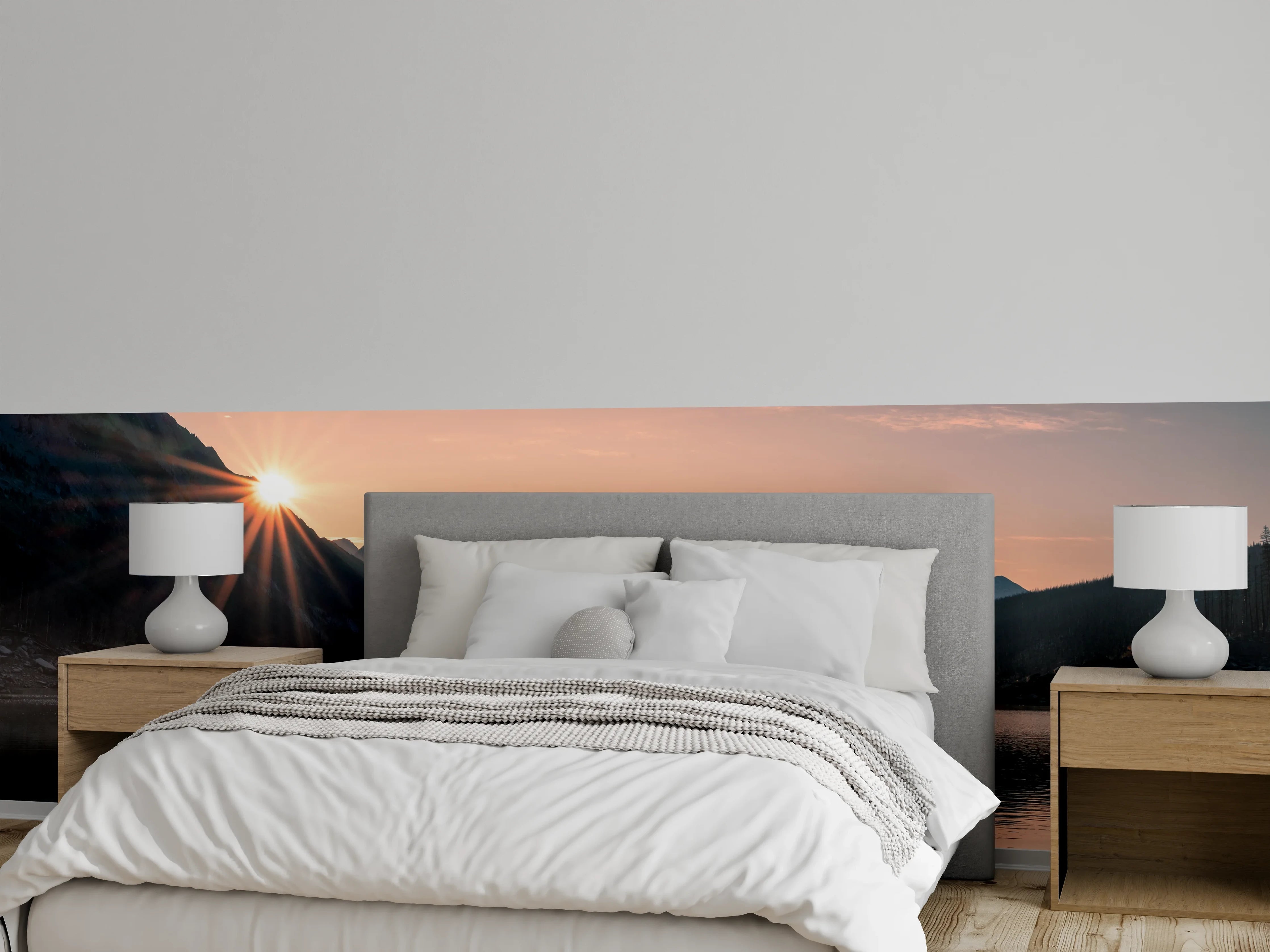 Wandverkleidung Schlafzimmer - Sonnenaufgang über Bergsee Panorama