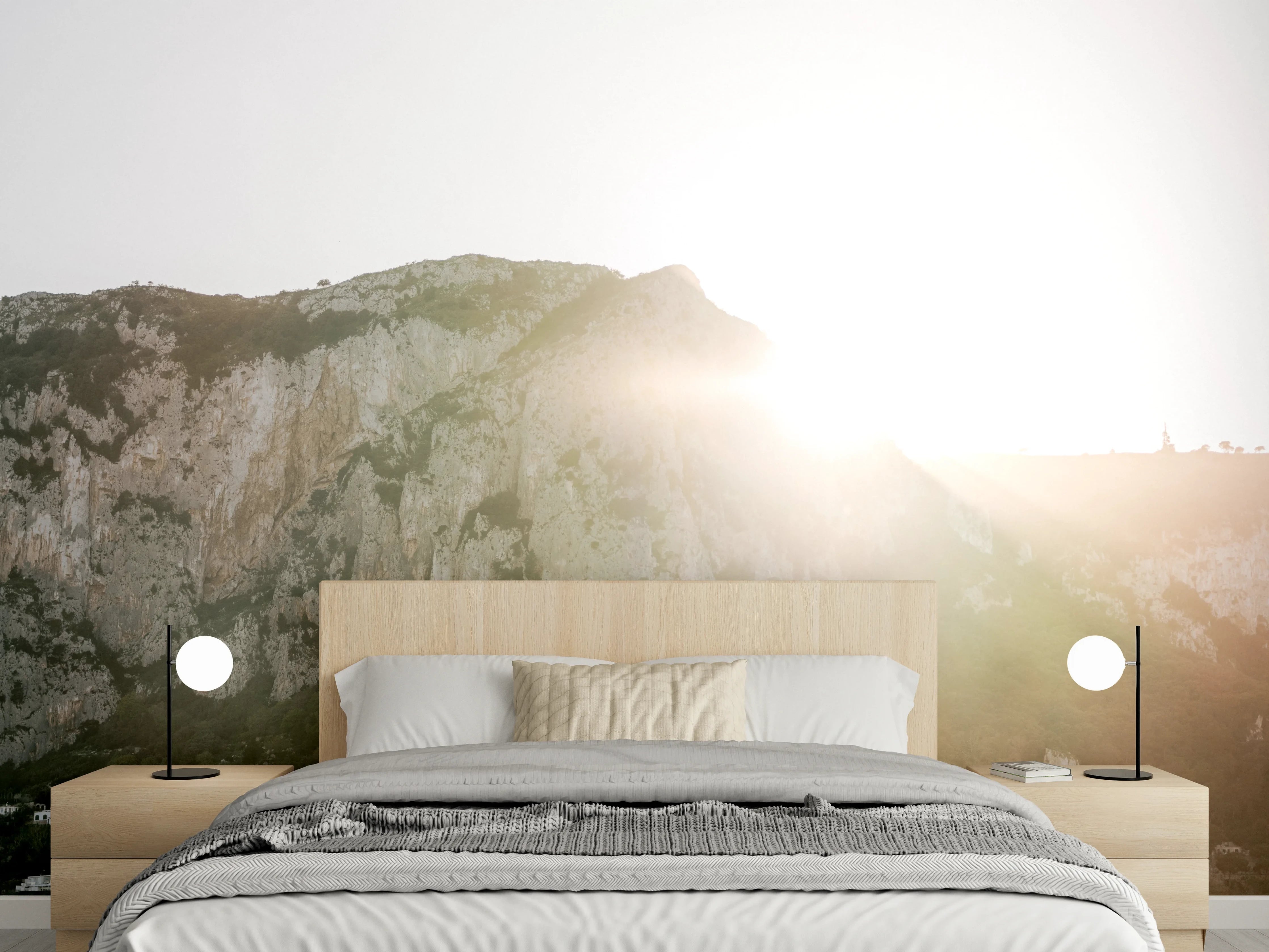 Wandverkleidung Schlafzimmer - Sonnenaufgang über Capris Bergen