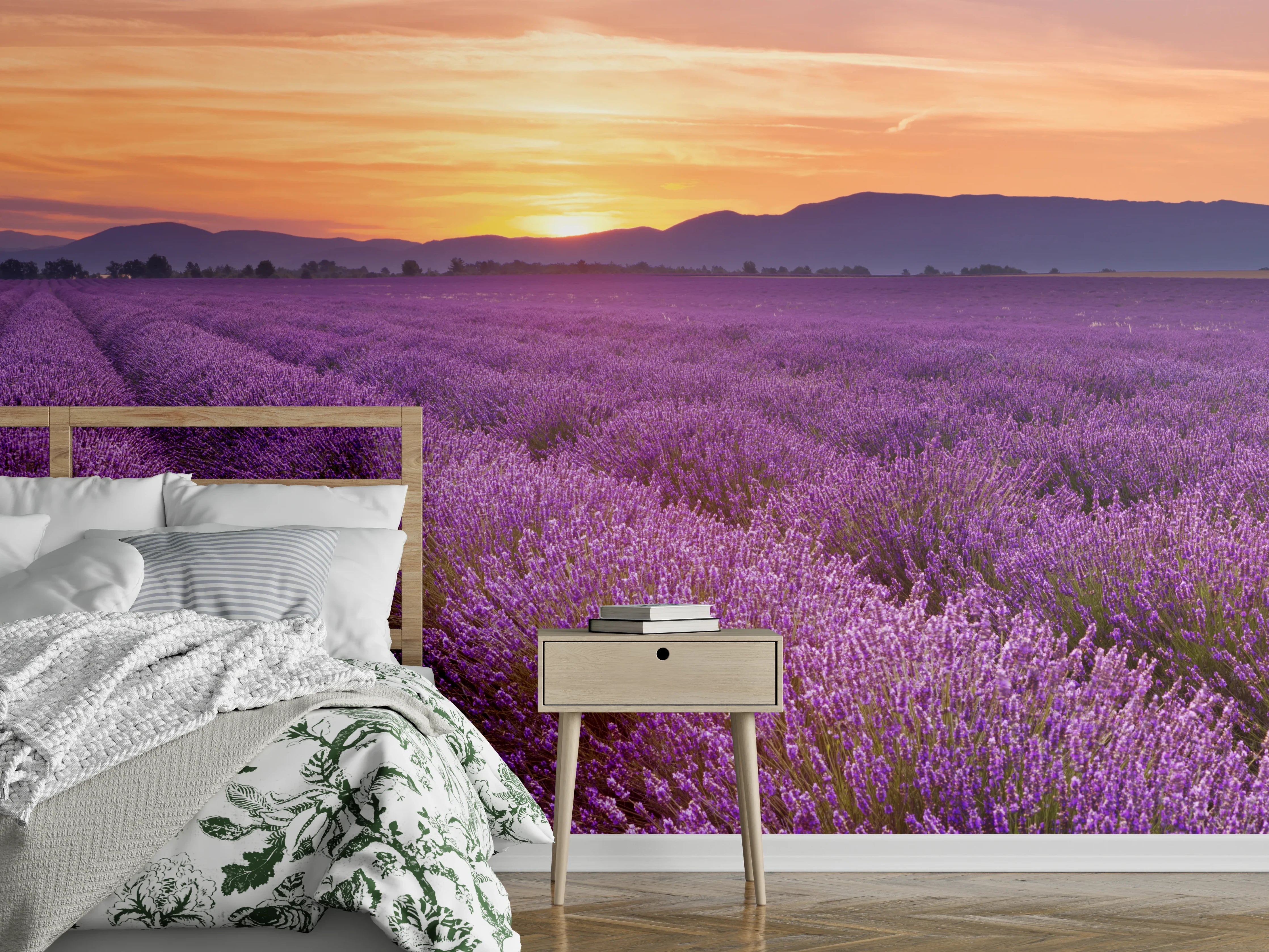 Wandverkleidung Schlafzimmer - Sonnenaufgang über Lavendelfelder - Provence