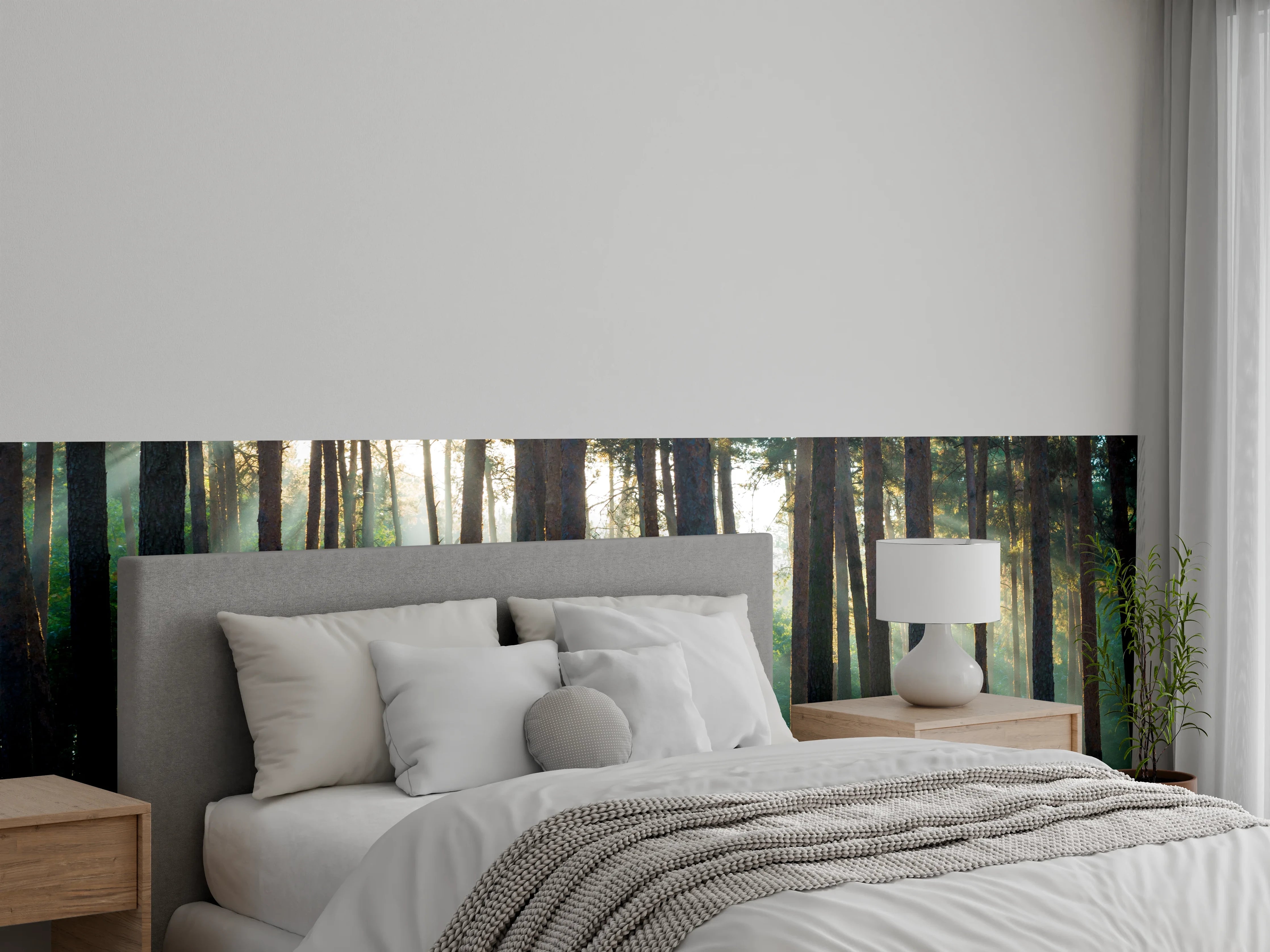 Wandverkleidung Schlafzimmer - Sonnenlicht durch Wald