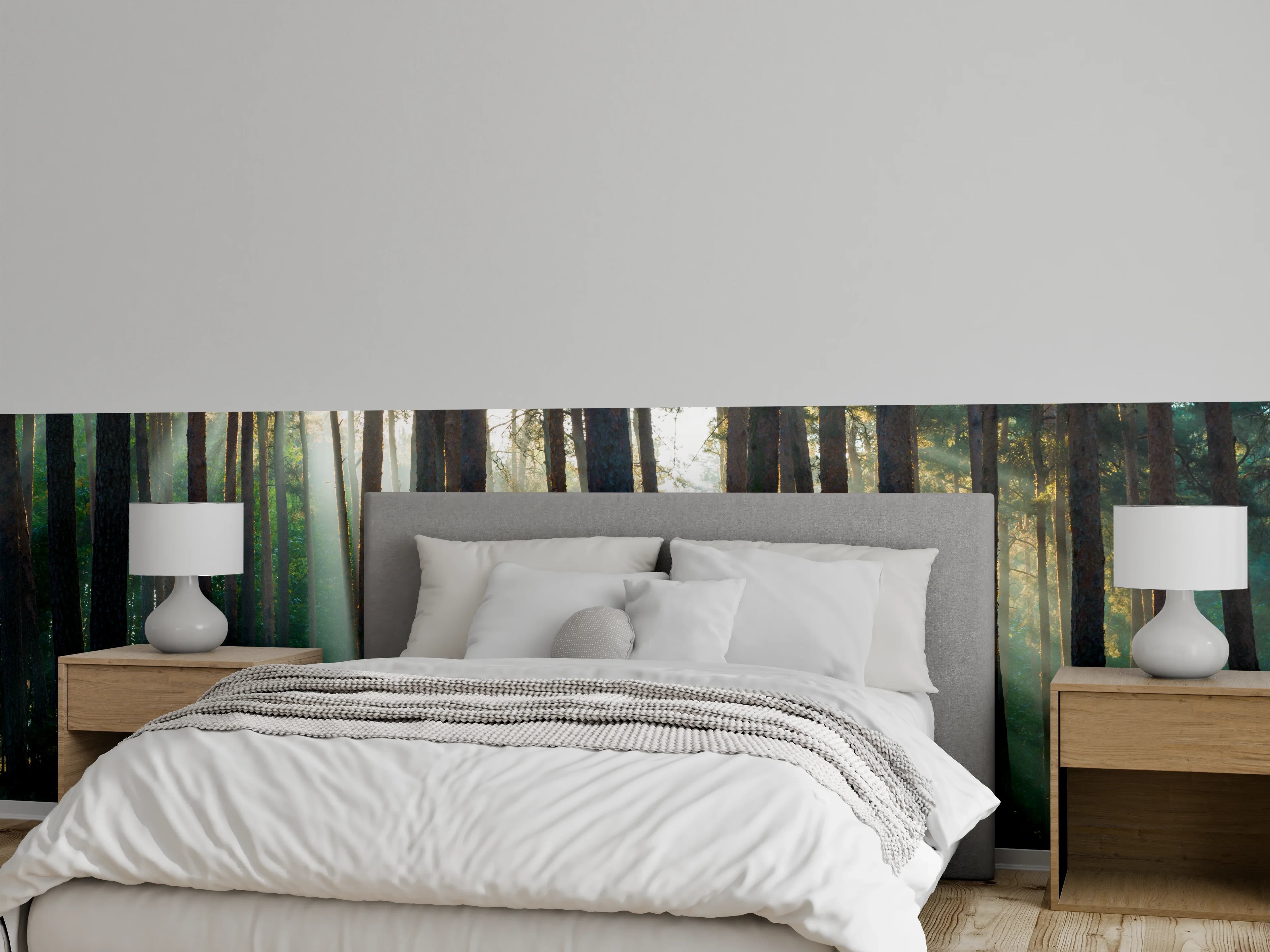 Wandverkleidung Schlafzimmer - Sonnenlicht durch Wald