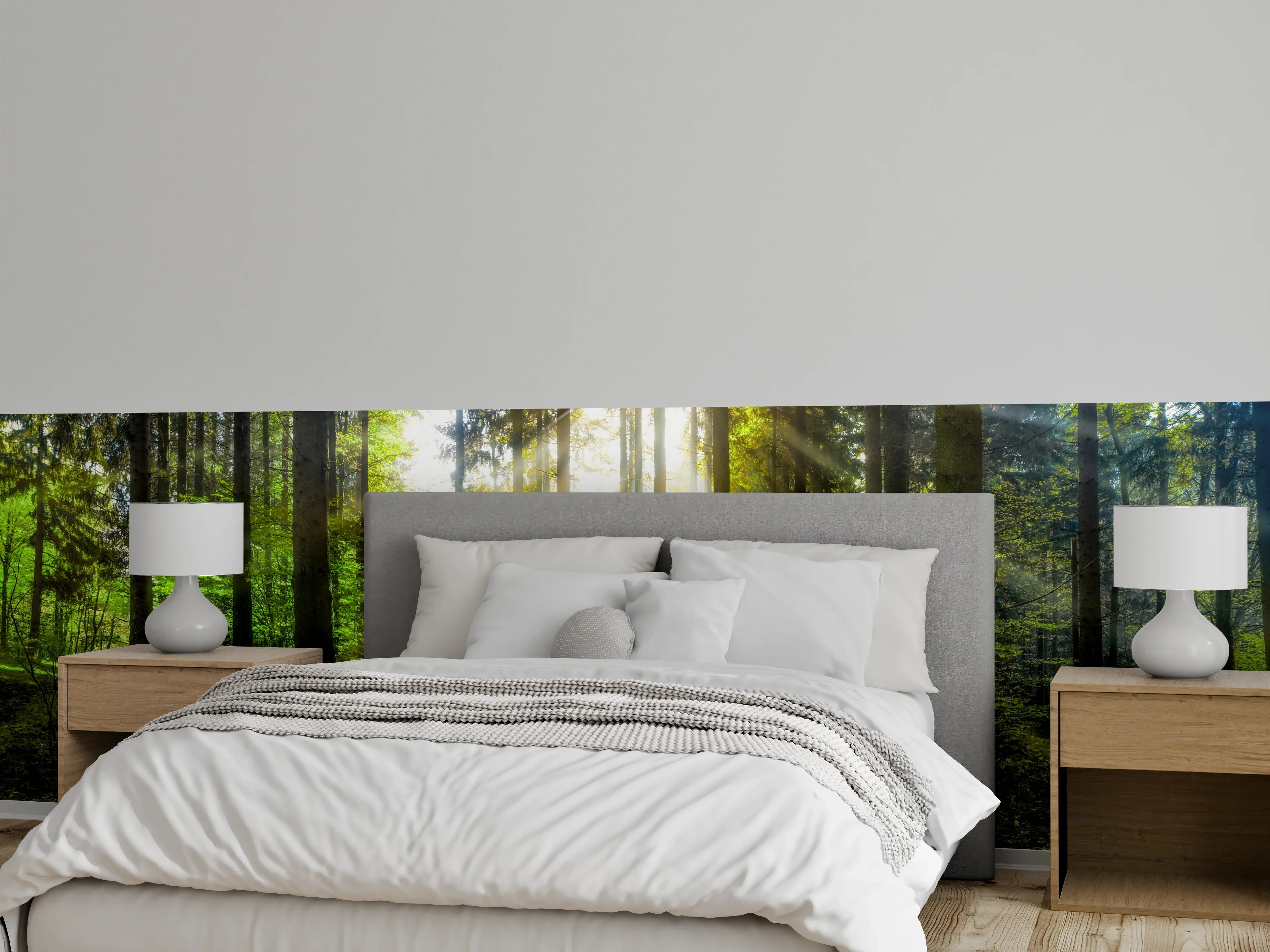 Wandverkleidung Schlafzimmer - Sonnenstrahlen im lebendigem Wald 
