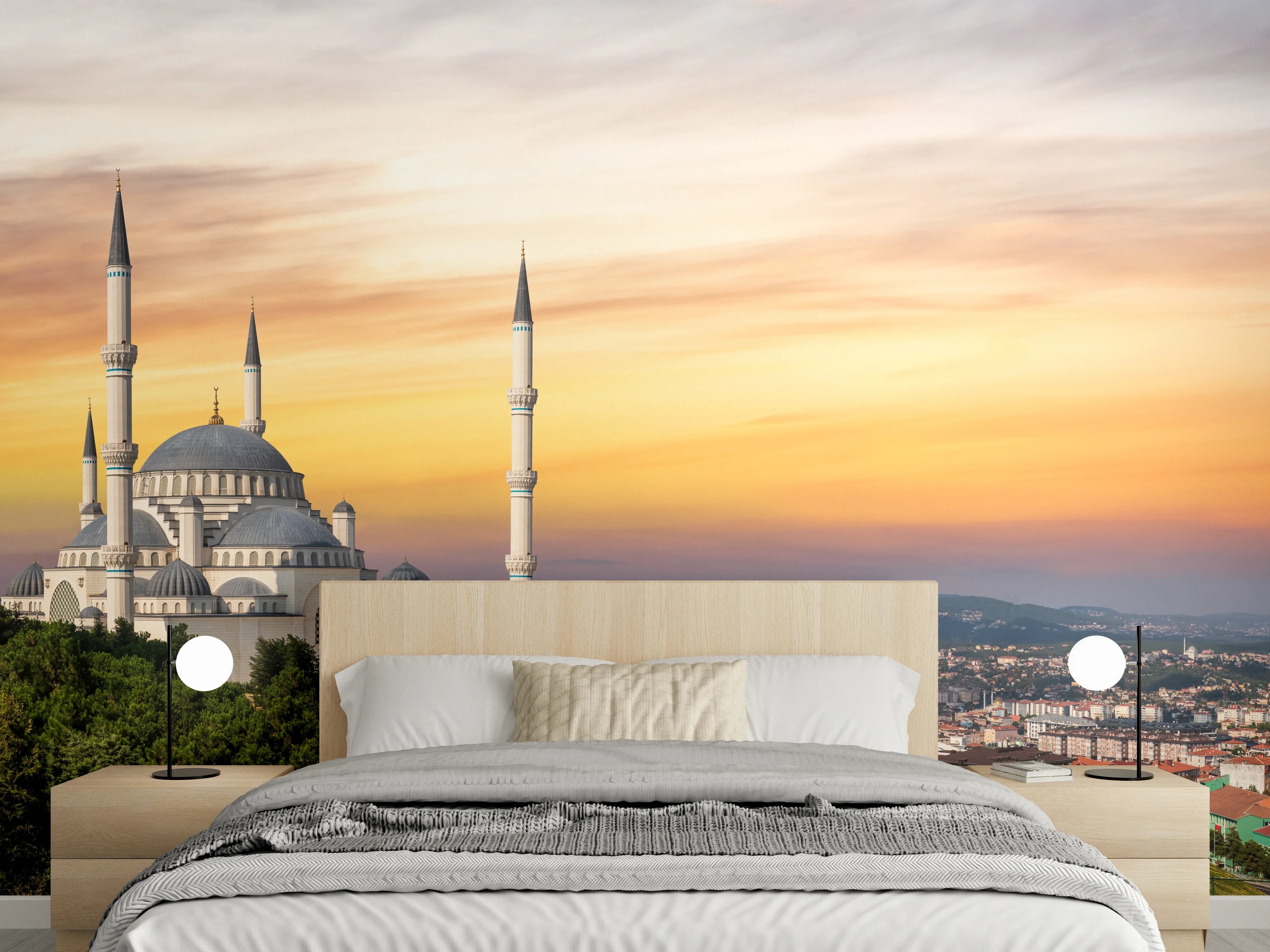 Wandverkleidung Schlafzimmer - Sonnenuntergang Camlica-Moschee in Istanbul