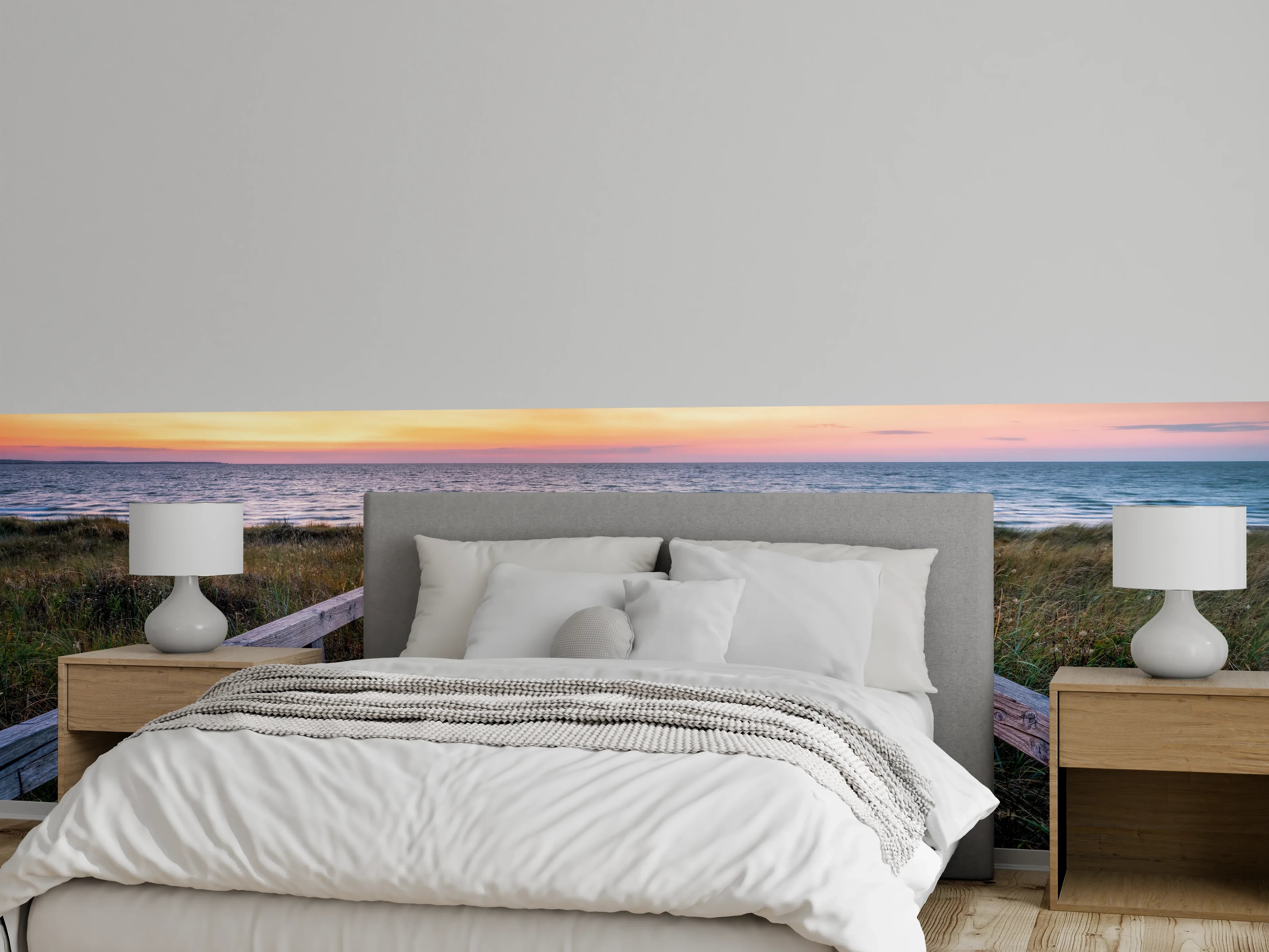 Wandverkleidung Schlafzimmer - Sonnenuntergang am Holzsteg zum Meer