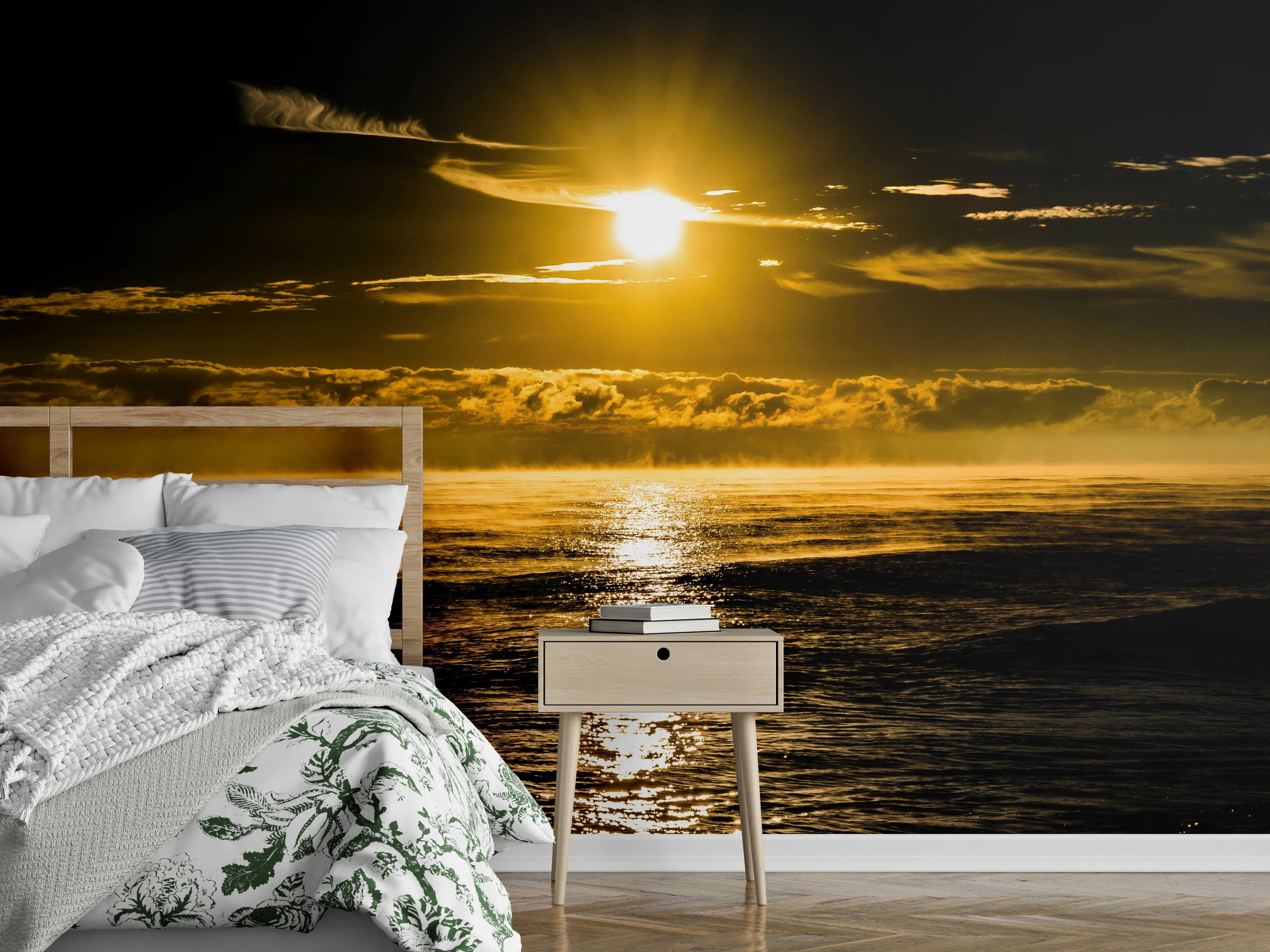 Wandverkleidung Schlafzimmer - Sonnenuntergang am Meer Fotomotiv