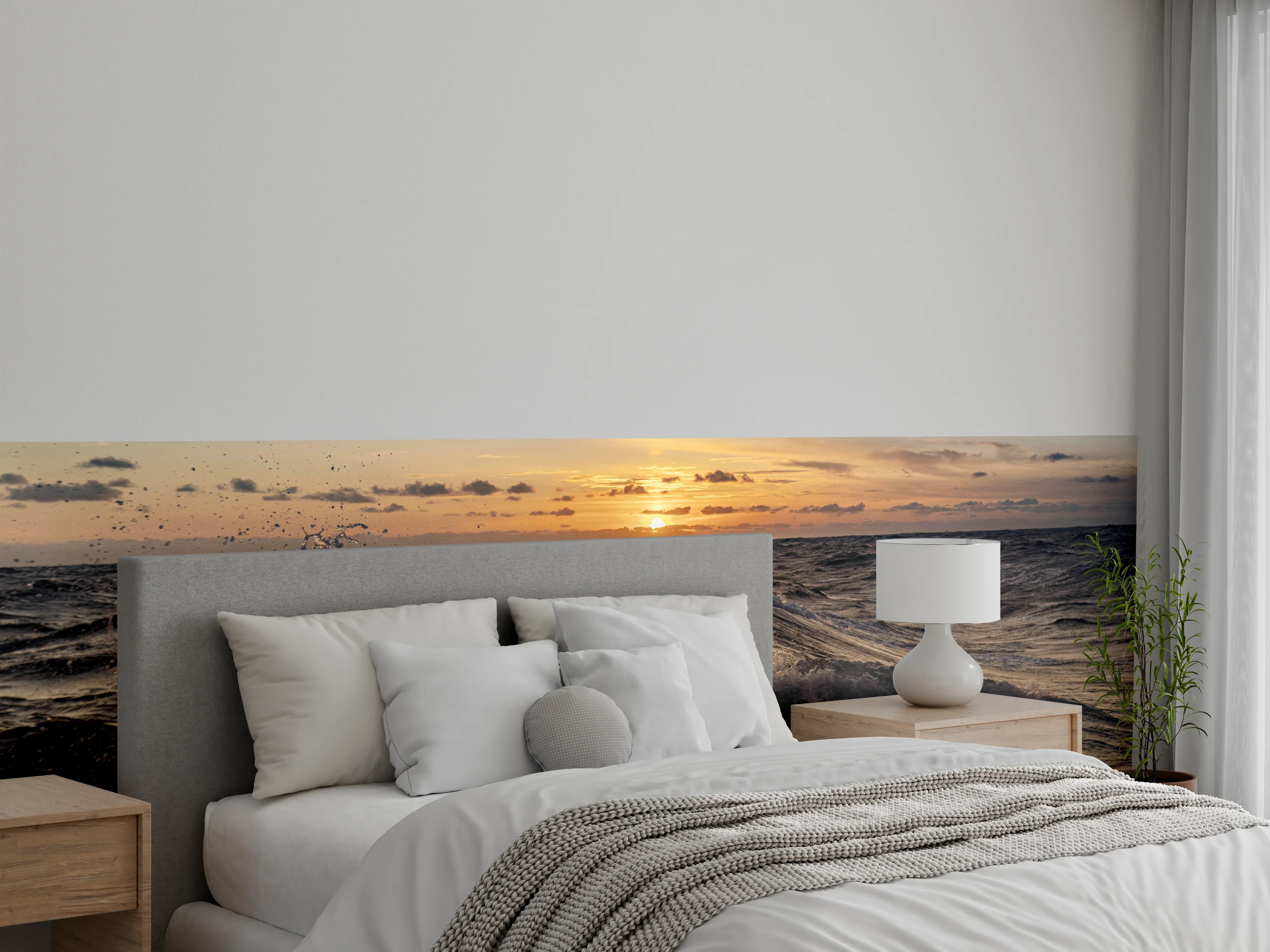 Wandverkleidung Schlafzimmer - Sonnenuntergang am Meer – Wellenbild