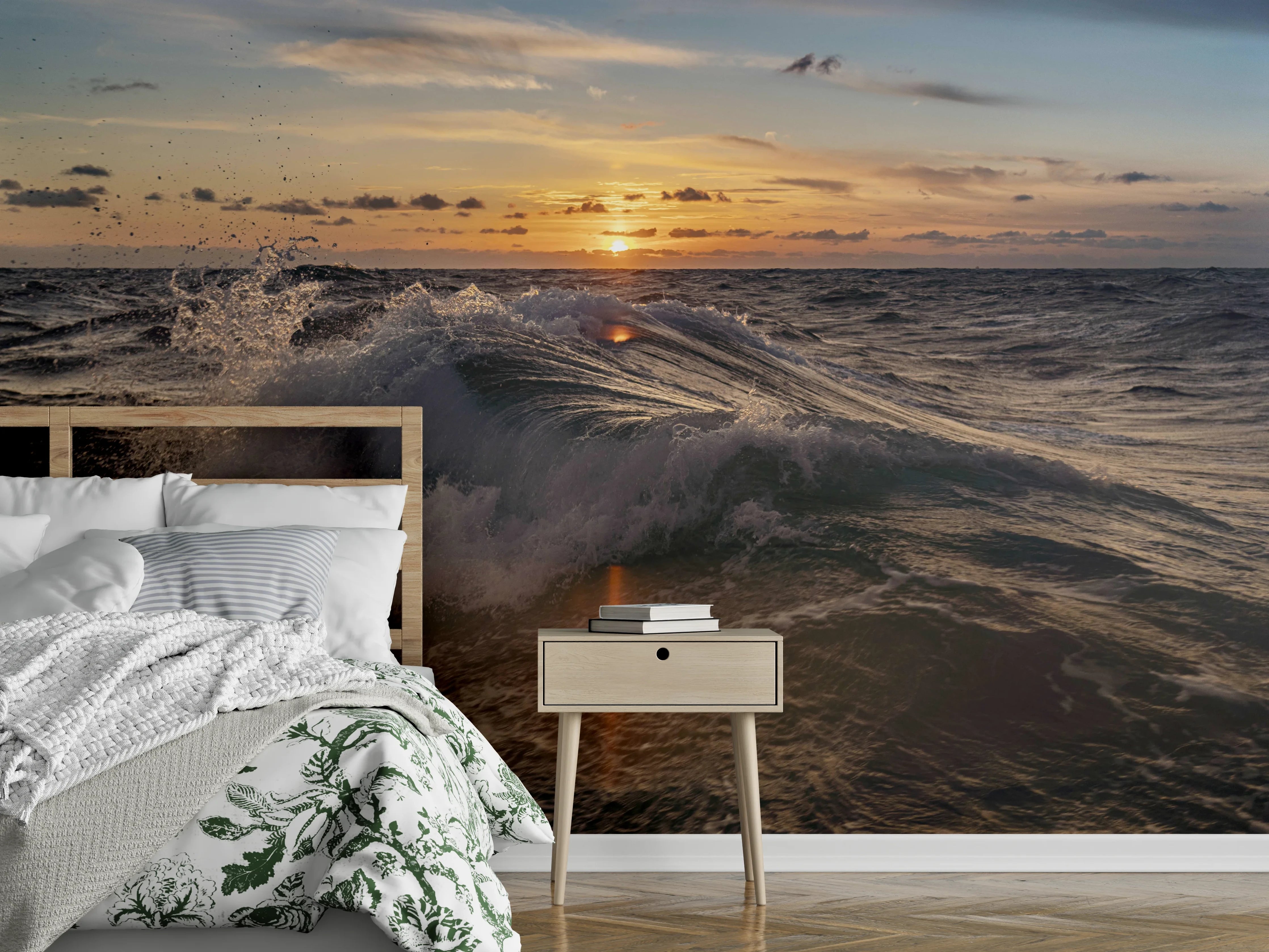 Wandverkleidung Schlafzimmer - Sonnenuntergang am Meer – Wellenbild