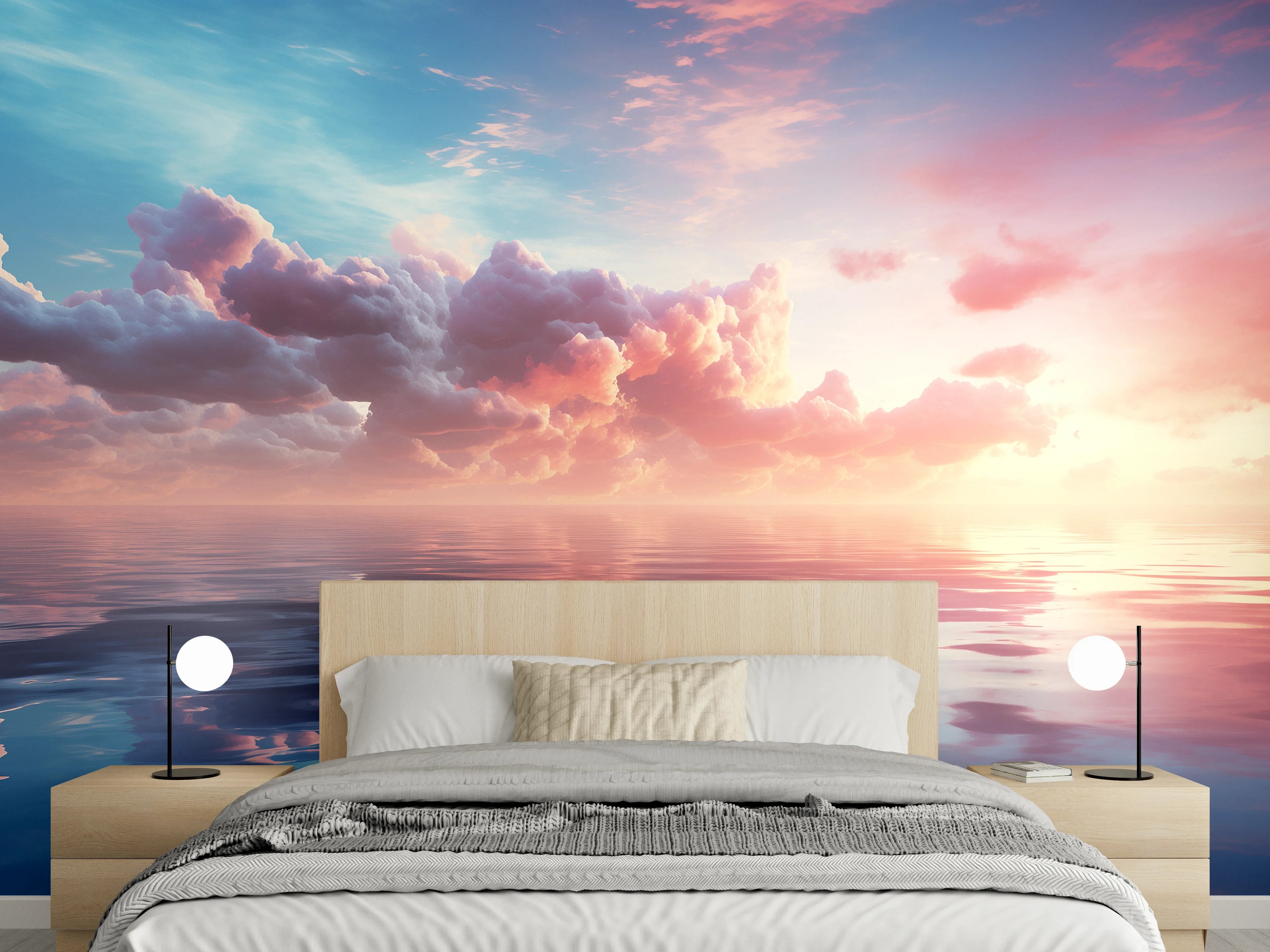 Wandverkleidung Schlafzimmer - Sonnenuntergang am Meer – Wolkenspiel