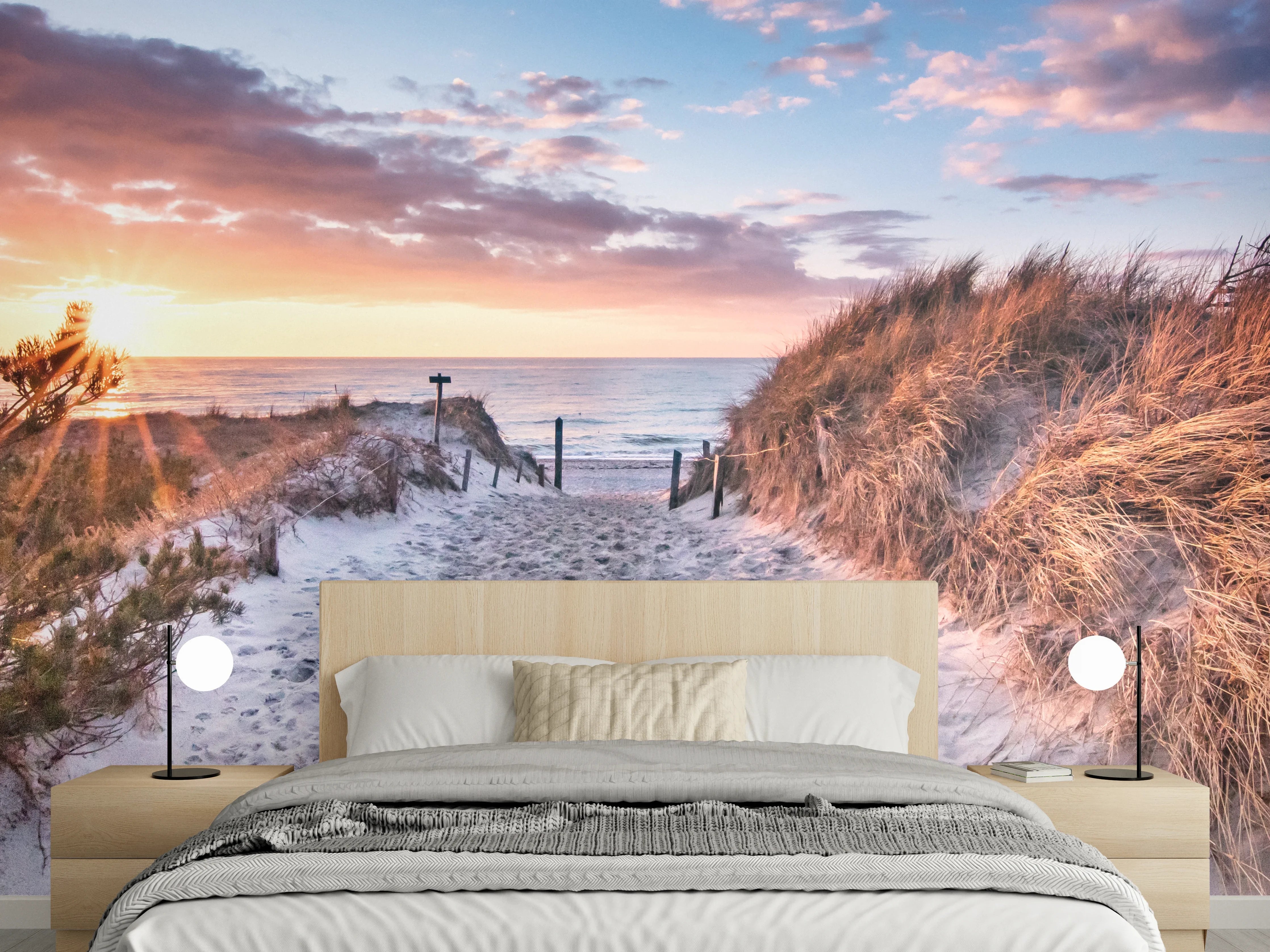 Wandverkleidung Schlafzimmer - Sonnenuntergang am Ostseestrand Panorama