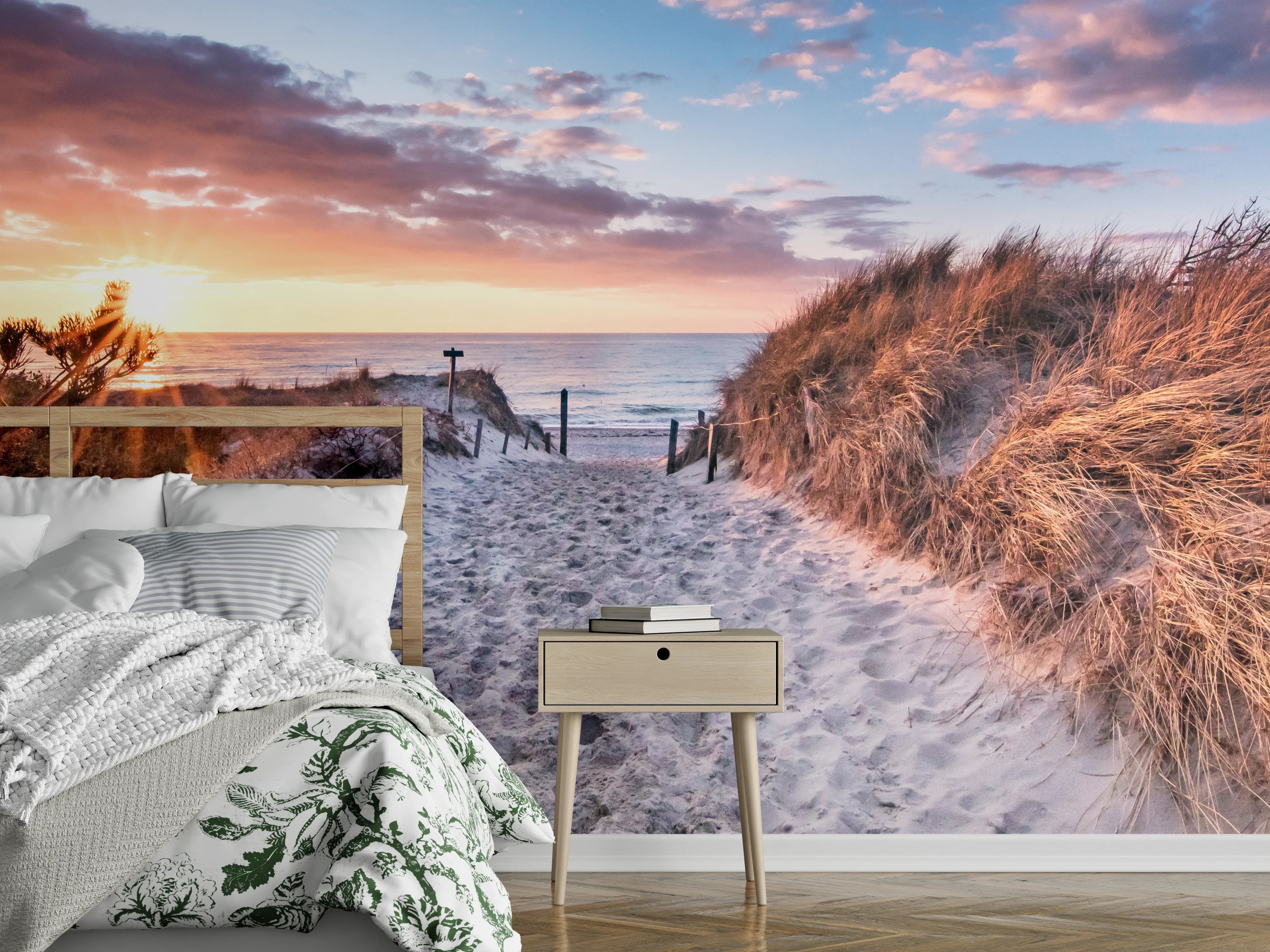 Wandverkleidung Schlafzimmer - Sonnenuntergang am Ostseestrand Panorama