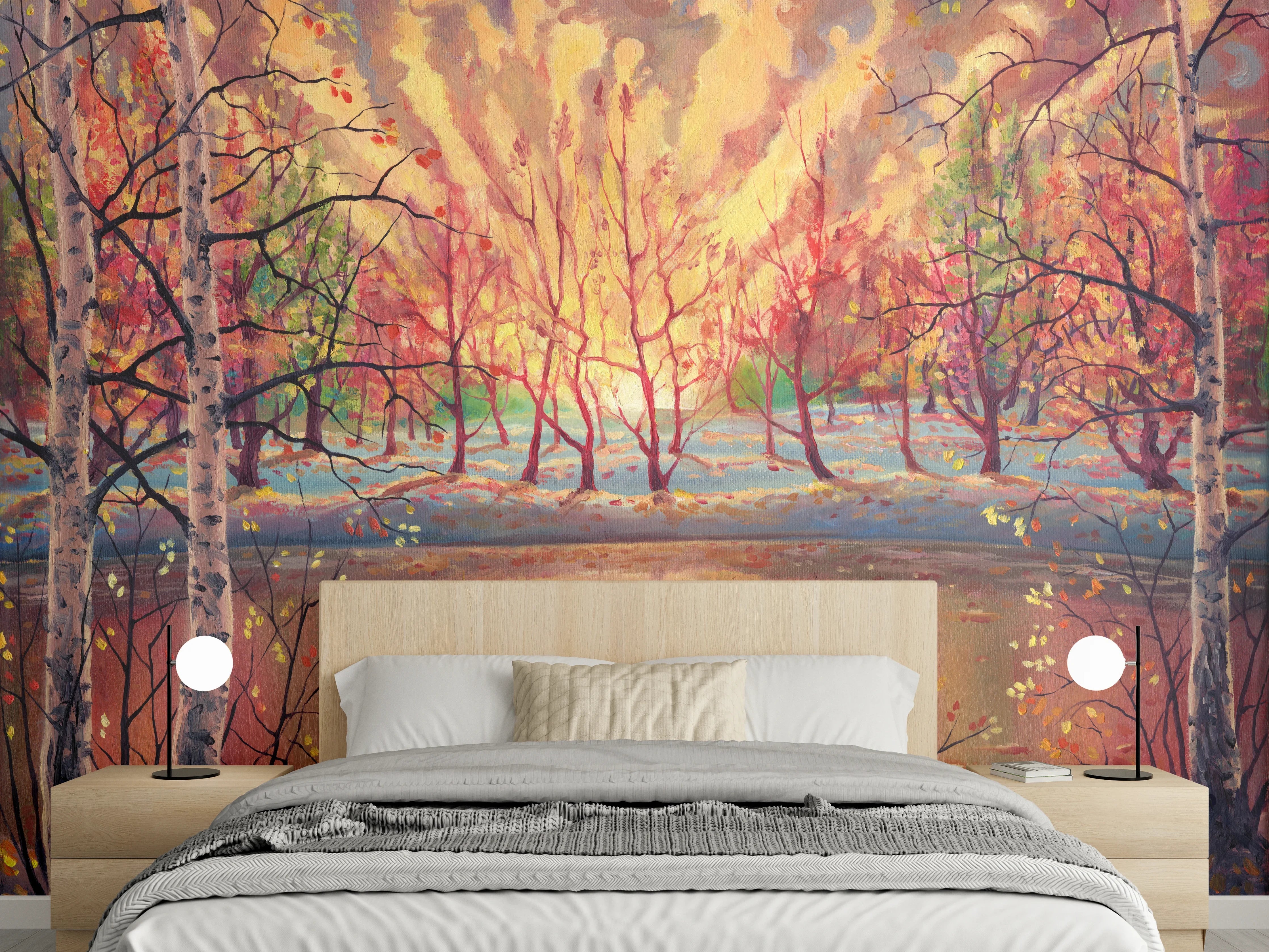 Wandverkleidung Schlafzimmer - Sonnenuntergang am See Gemälde