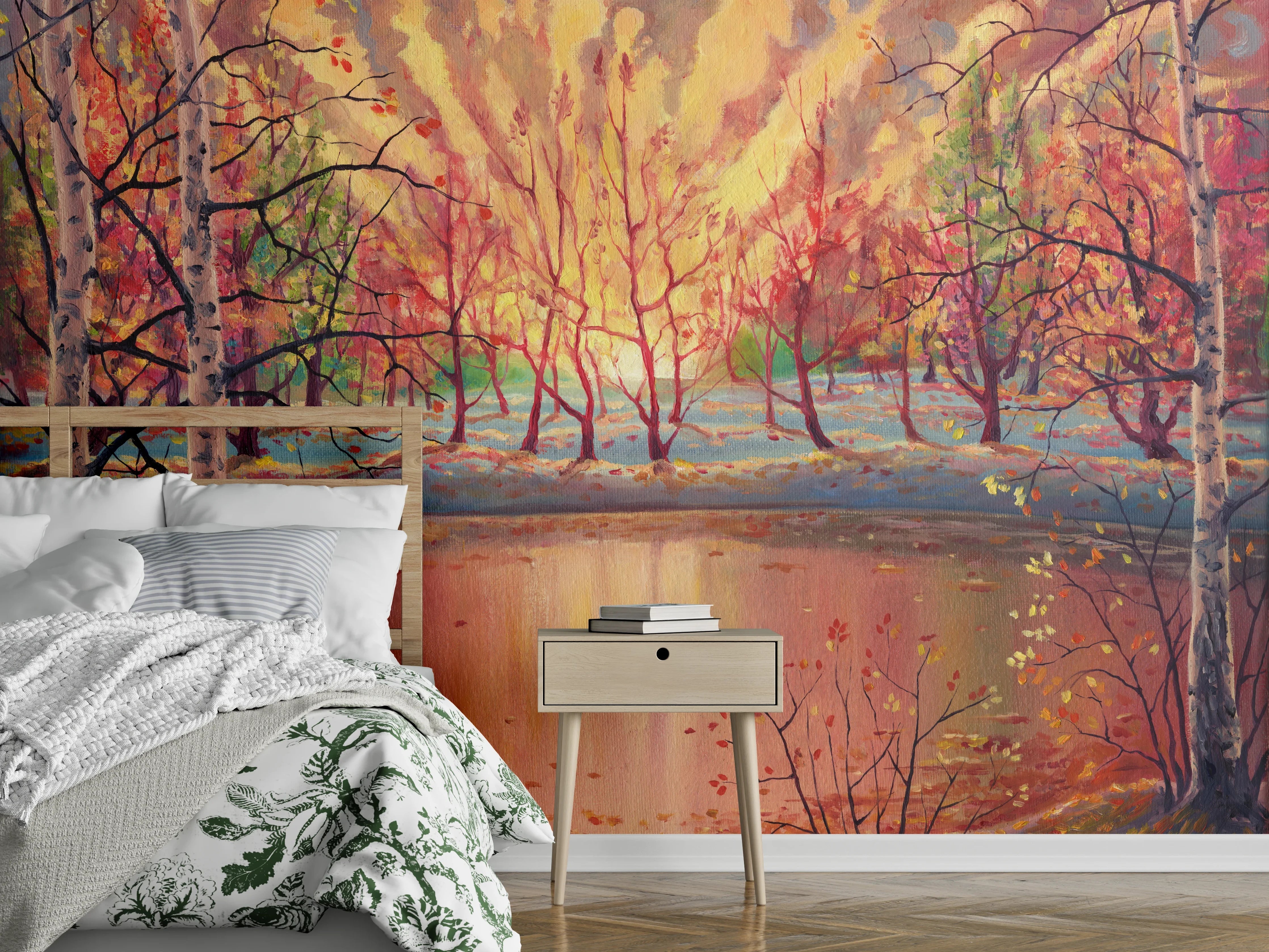 Wandverkleidung Schlafzimmer - Sonnenuntergang am See Gemälde