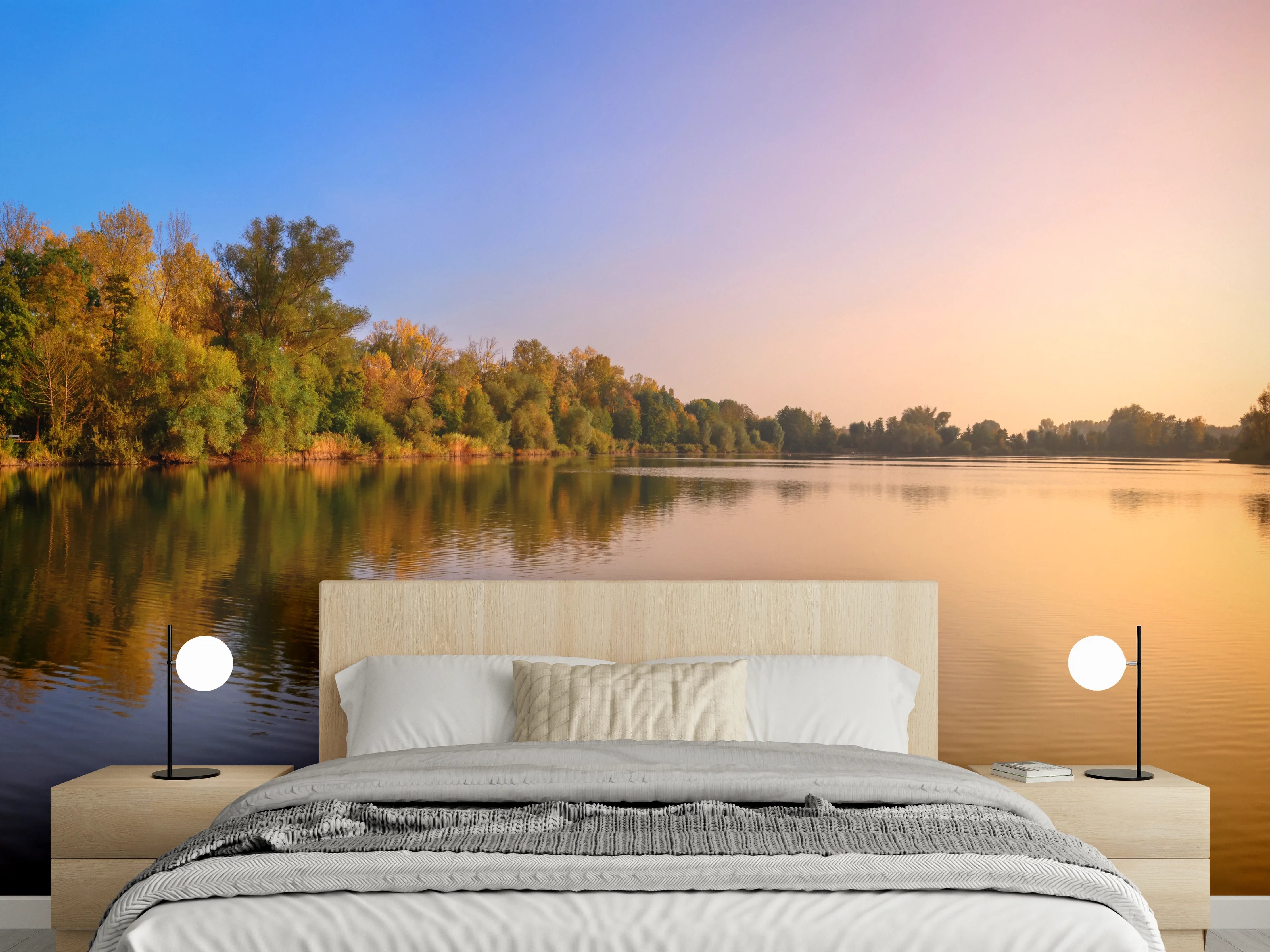 Wandverkleidung Schlafzimmer - Sonnenuntergang am See