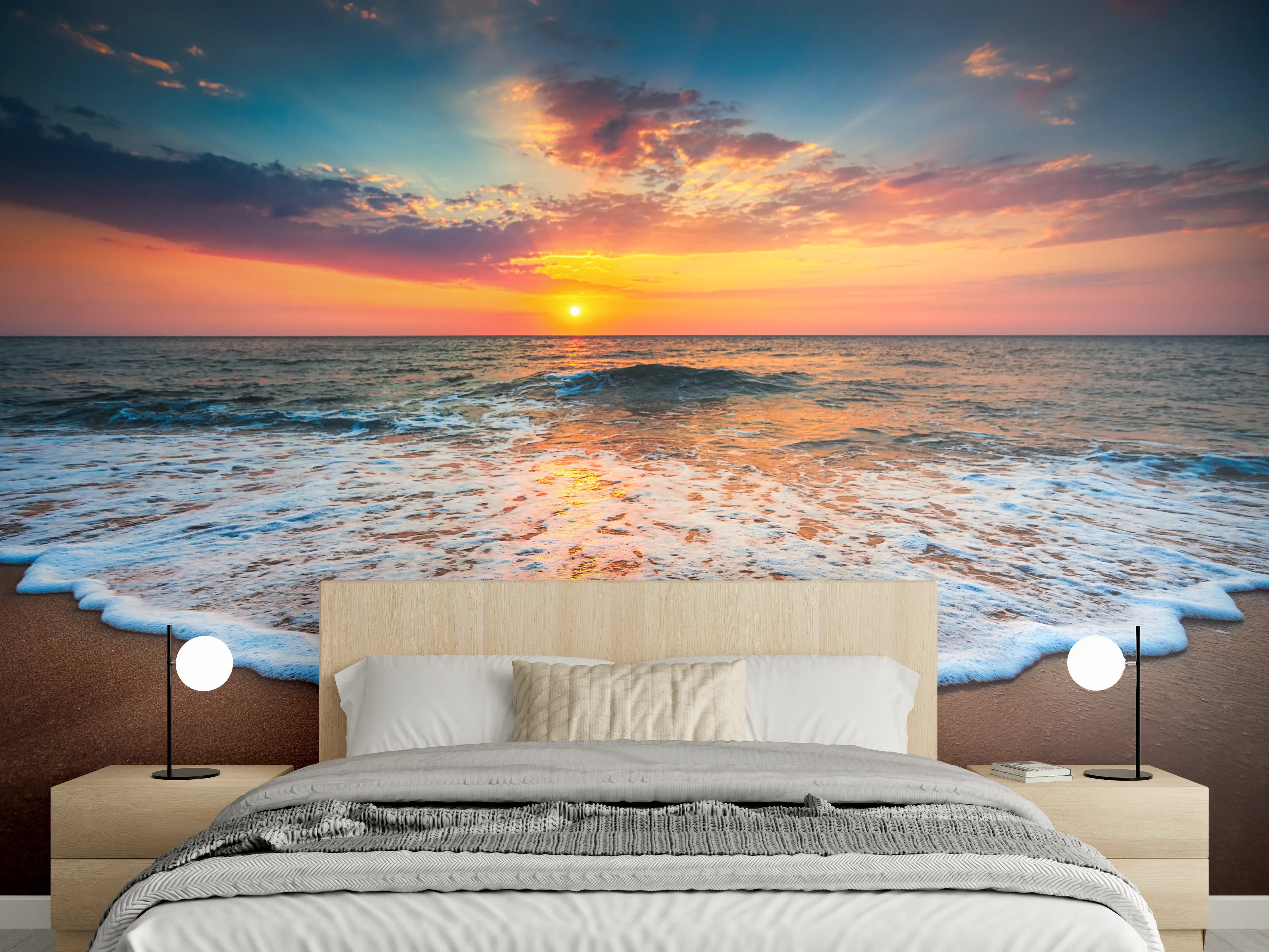 Wandverkleidung Schlafzimmer - Sonnenuntergang am Strand – Wandbild