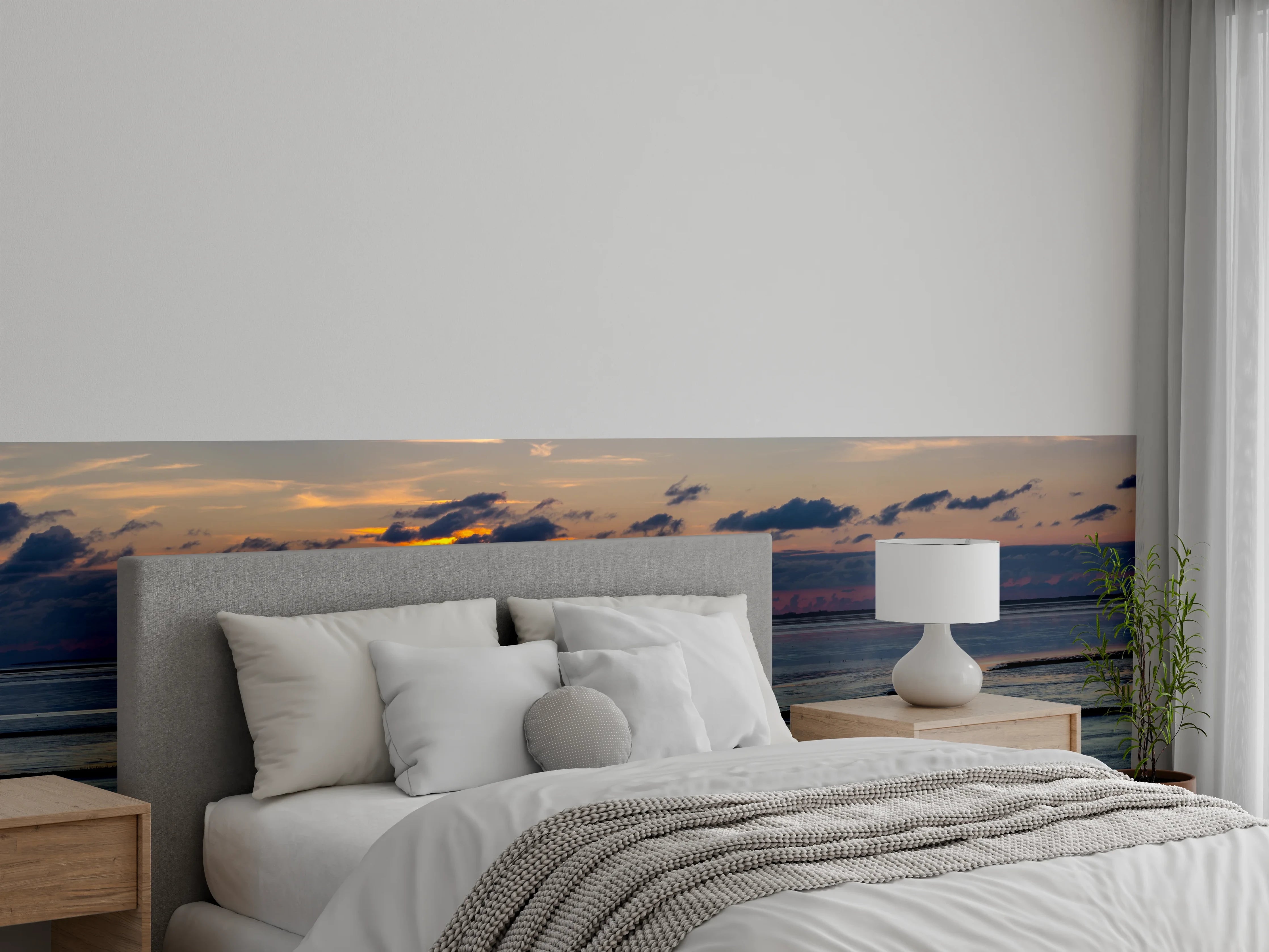 Wandverkleidung Schlafzimmer - Sonnenuntergang am Wattenmeer Panorama