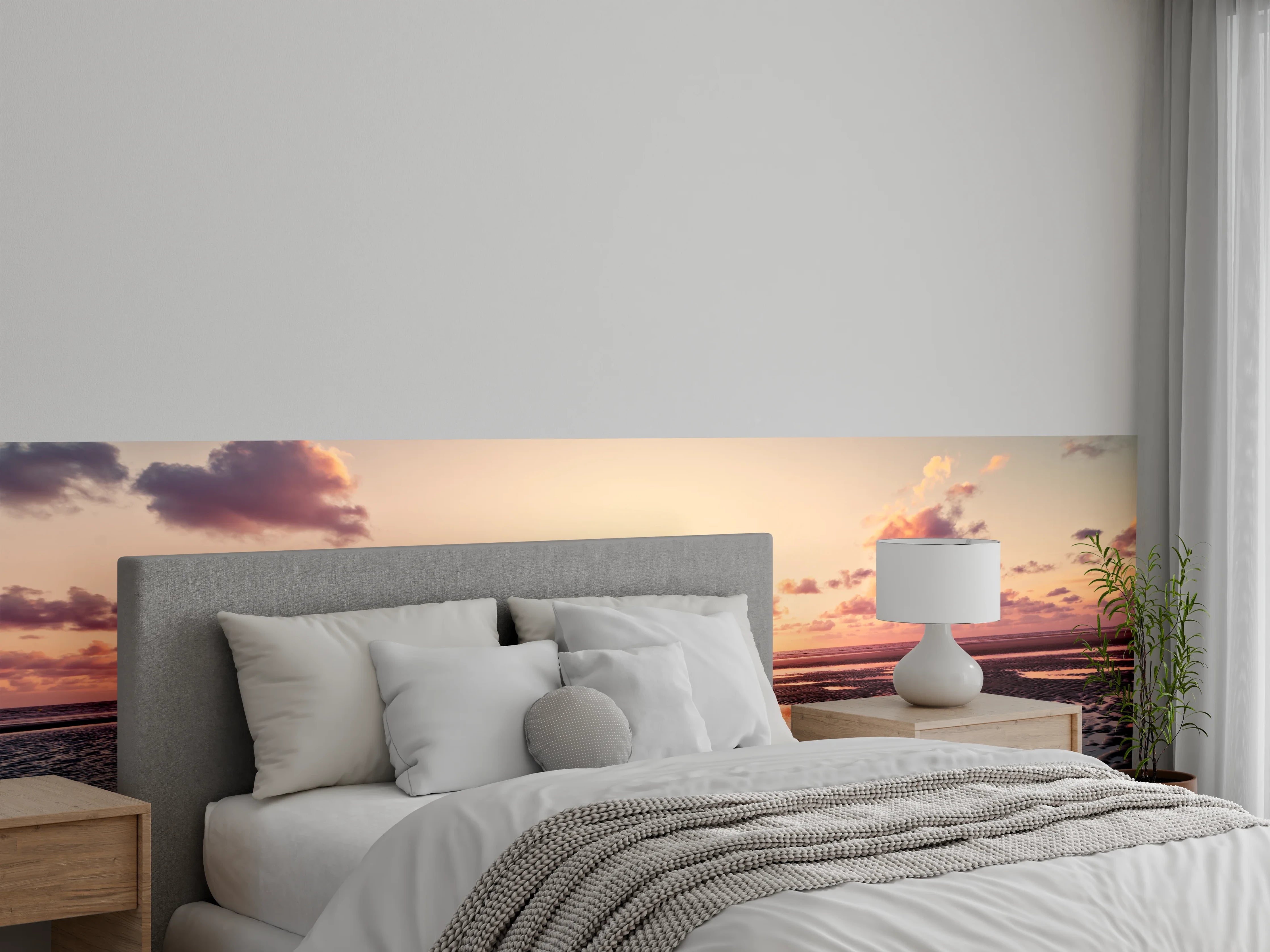 Wandverkleidung Schlafzimmer - Sonnenuntergang am Wattstrand Panorama