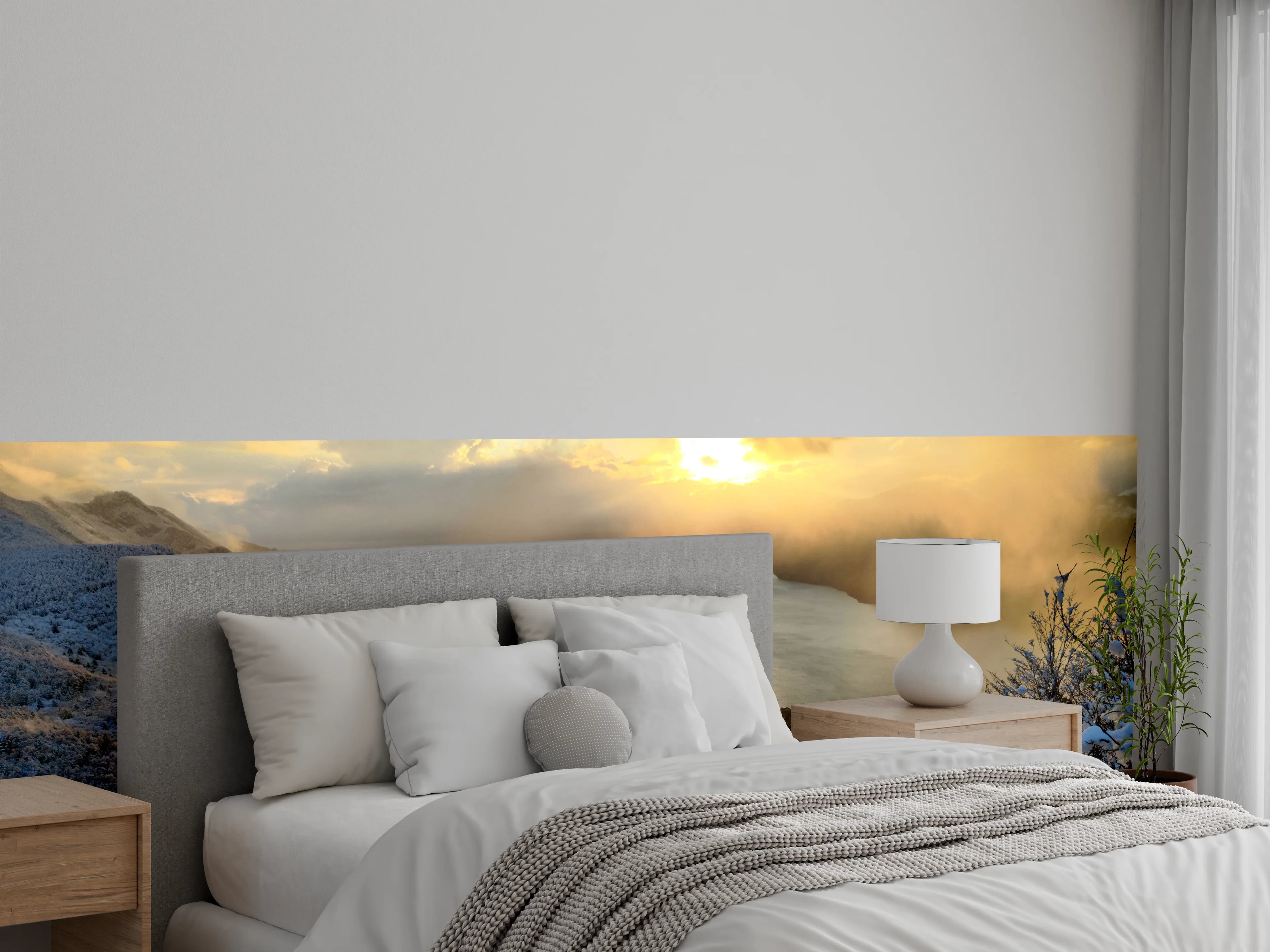 Wandverkleidung Schlafzimmer - Sonnenuntergang am verschneiten See