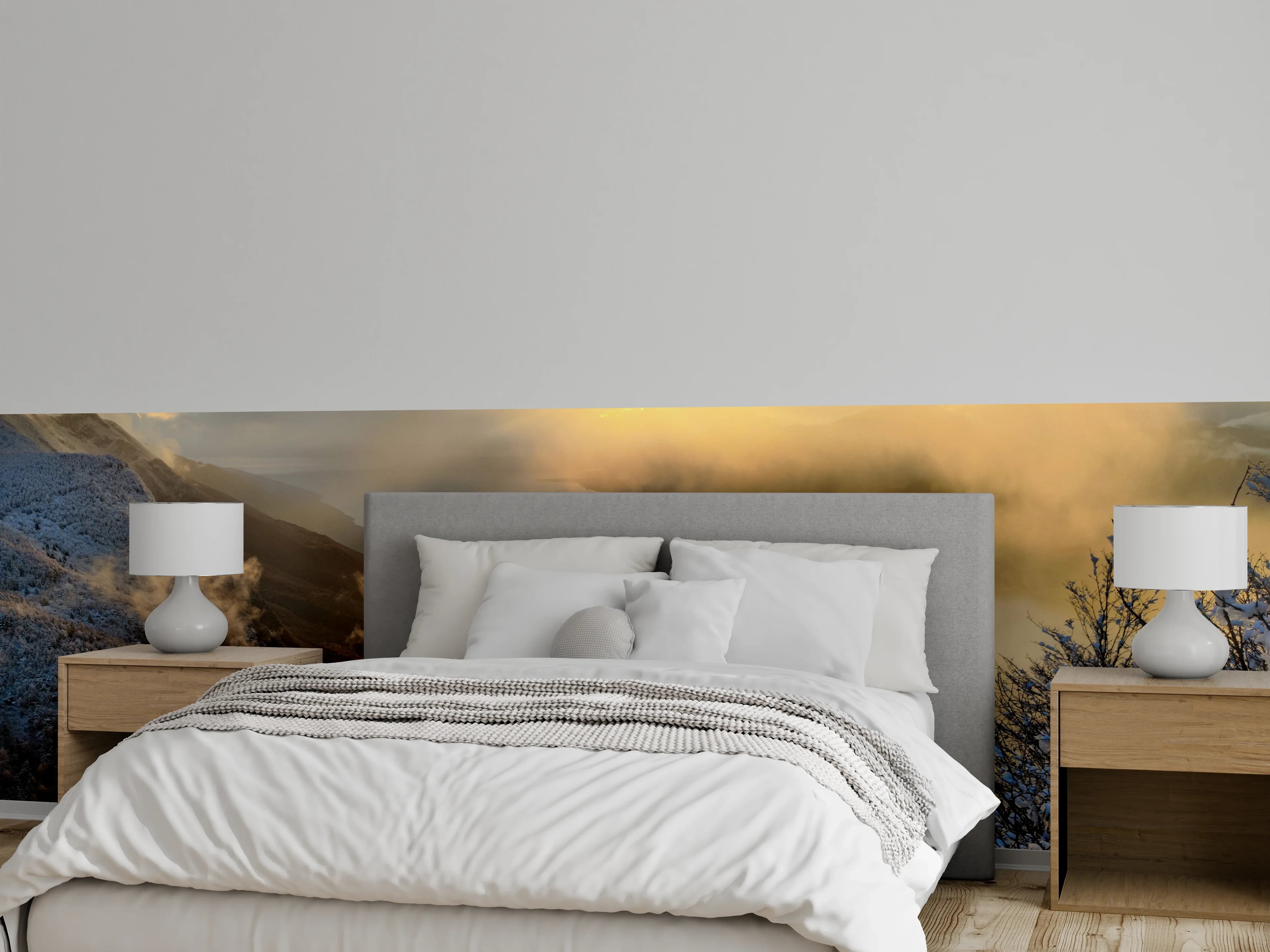 Wandverkleidung Schlafzimmer - Sonnenuntergang am verschneiten See