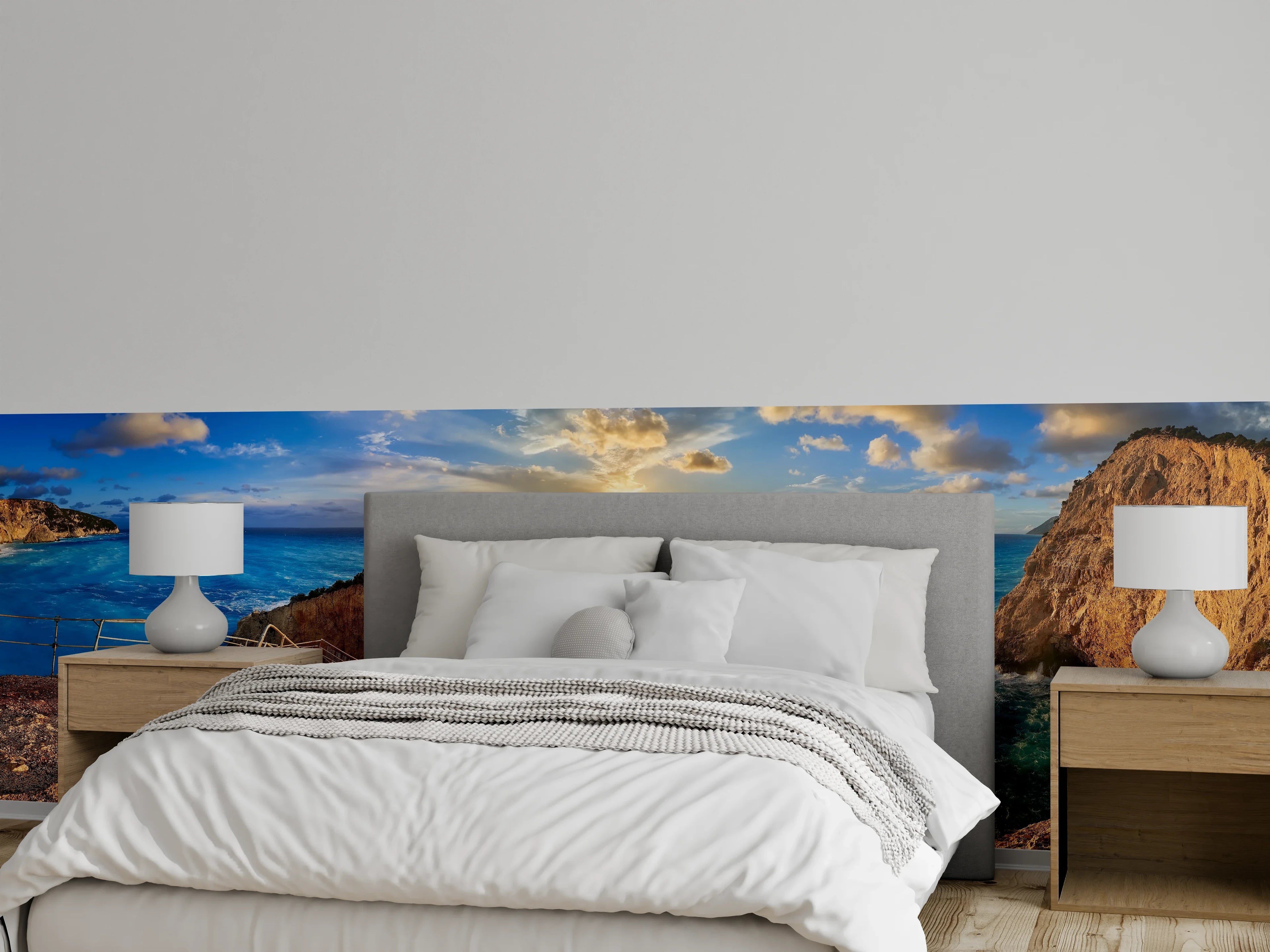 Wandverkleidung Schlafzimmer - Sonnenuntergang an türkisblauer Steilküste