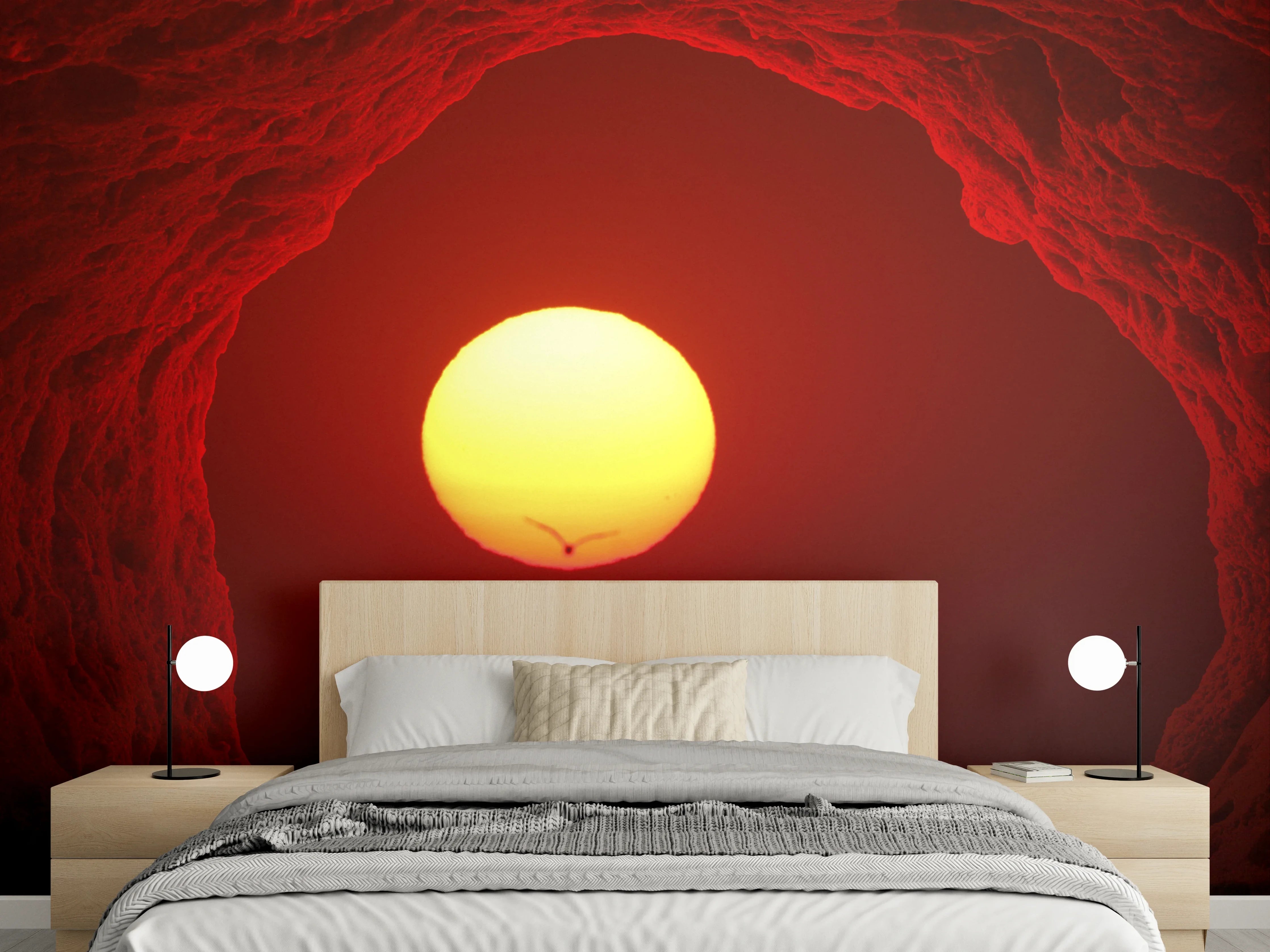 Wandverkleidung Schlafzimmer - Sonnenuntergang im Felsentor – magische Natur