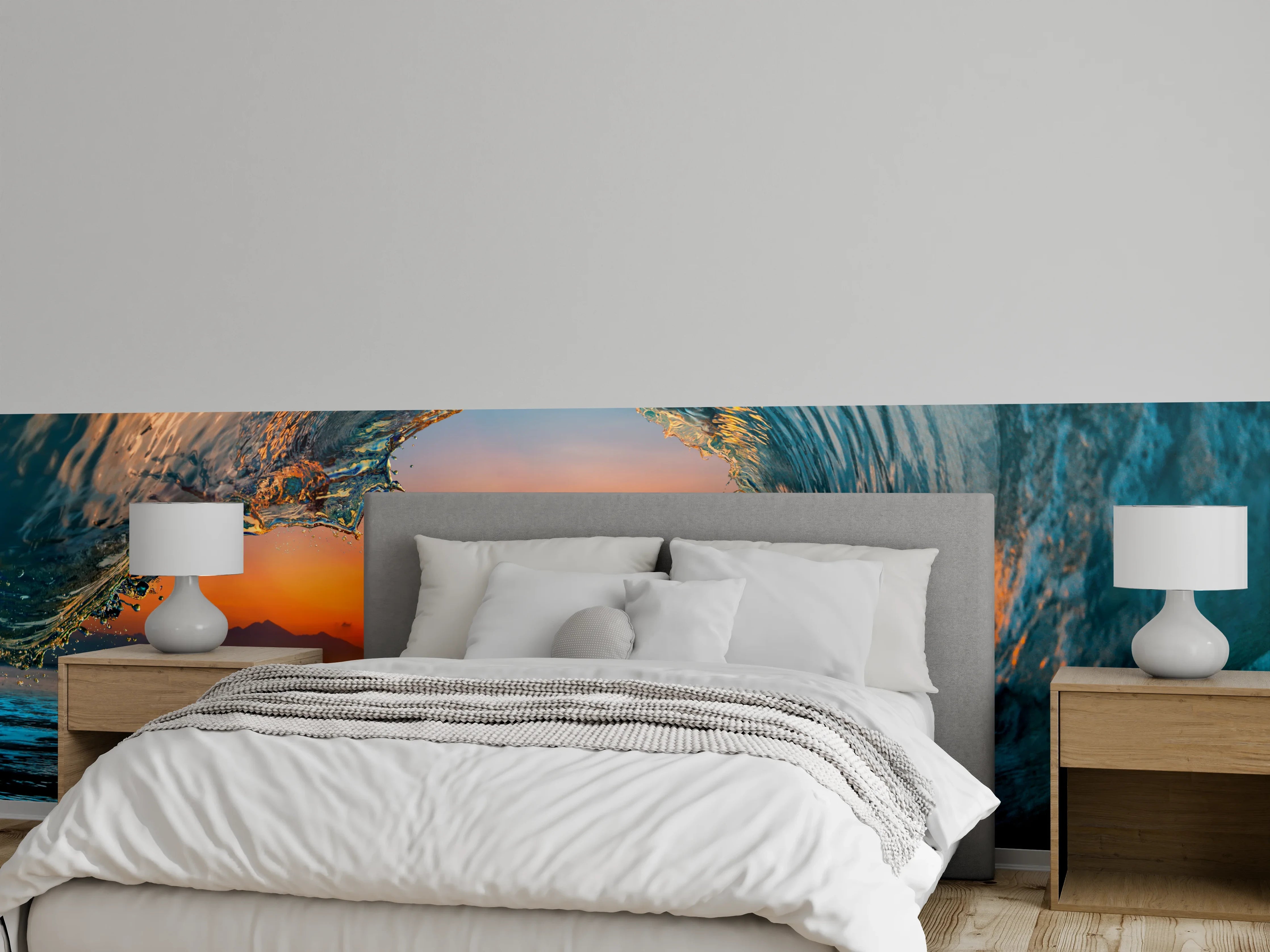 Wandverkleidung Schlafzimmer - Sonnenuntergang in Ozeanwelle Fotomotiv