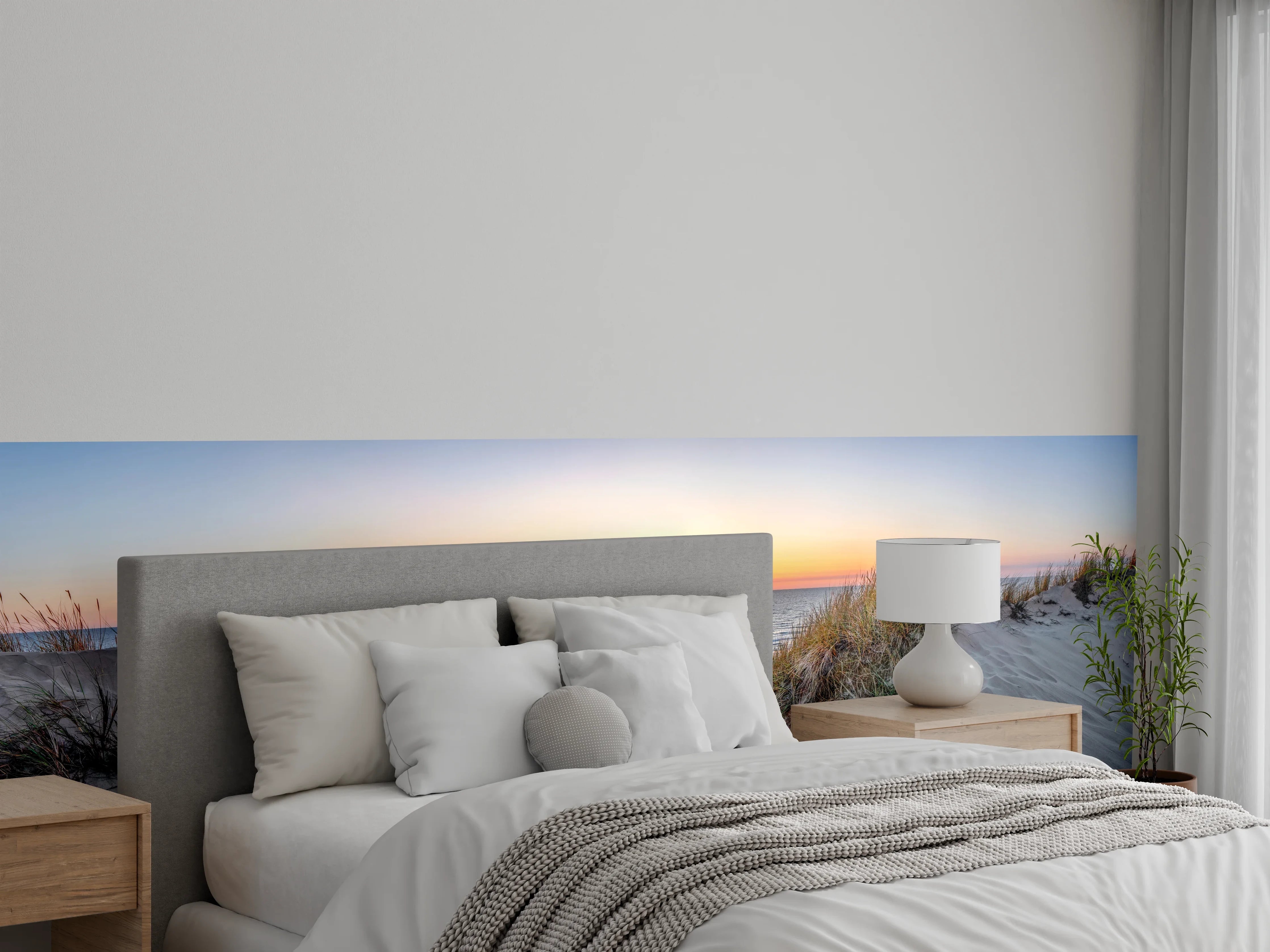 Wandverkleidung Schlafzimmer - Sonnenuntergang über Sanddünen am Meer