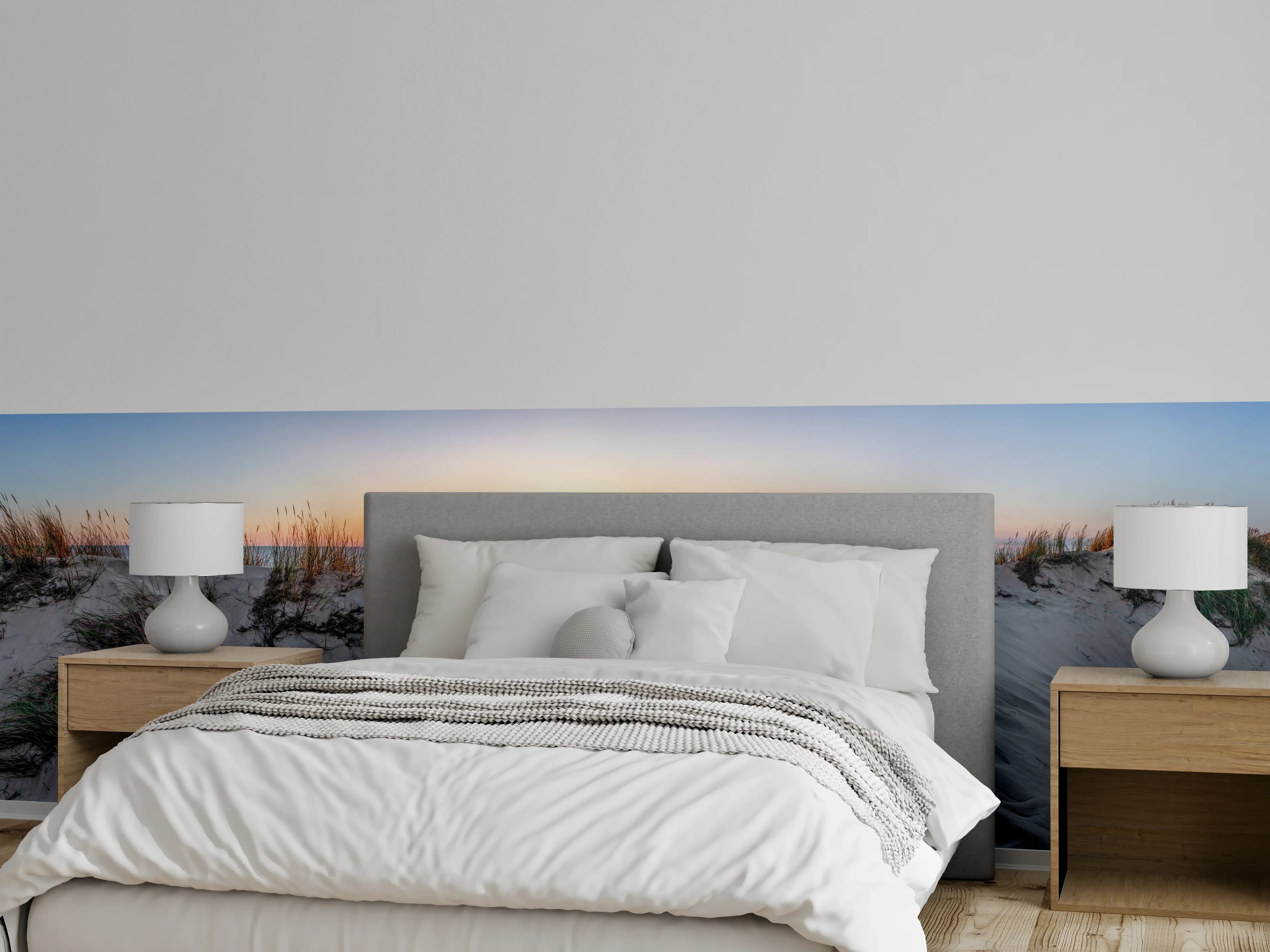 Wandverkleidung Schlafzimmer - Sonnenuntergang über Sanddünen am Meer