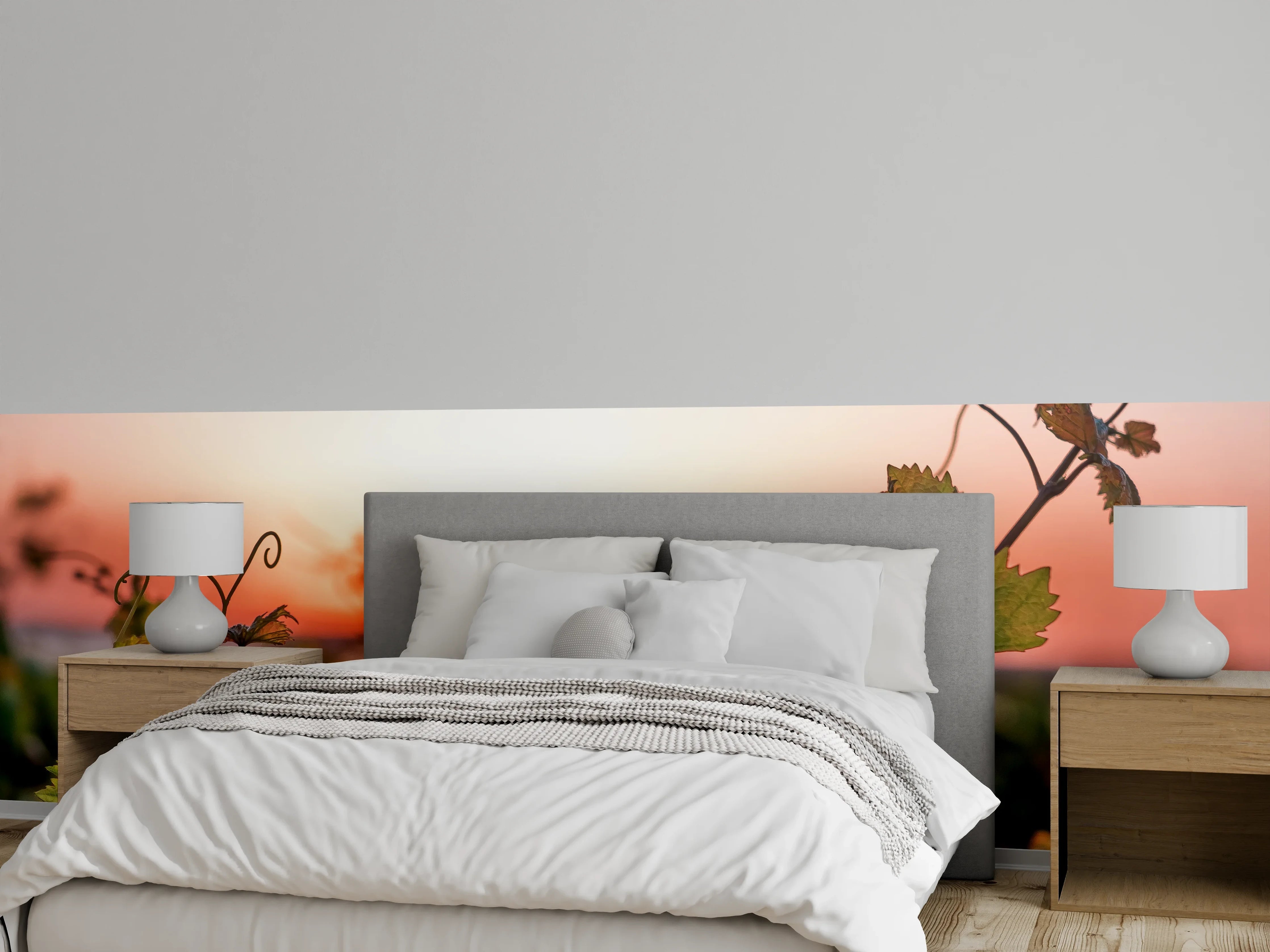 Wandverkleidung Schlafzimmer - Sonnenuntergang über Weinreben Landschaft