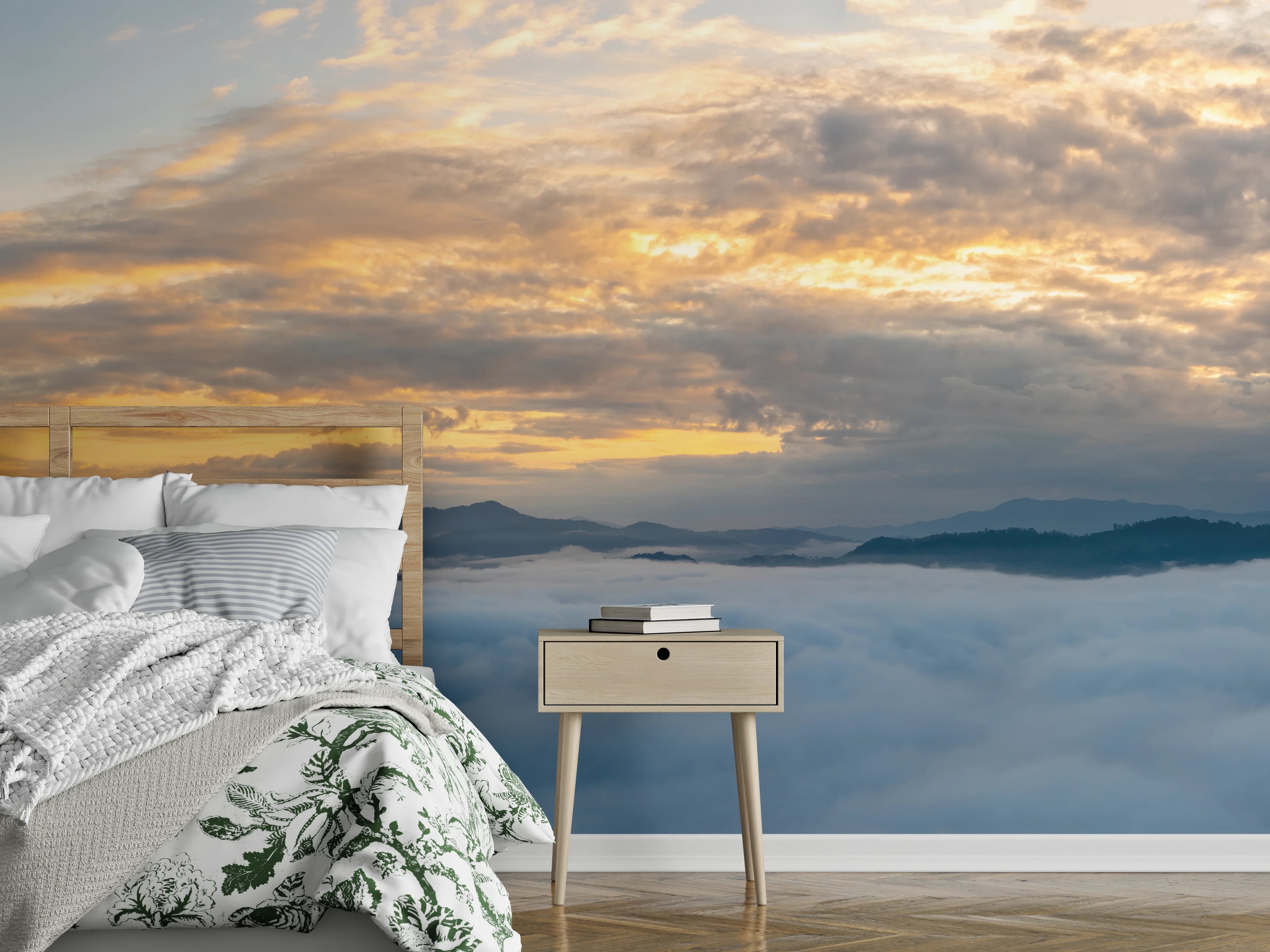 Wandverkleidung Schlafzimmer - Sonnenuntergang über Wolkenmeer