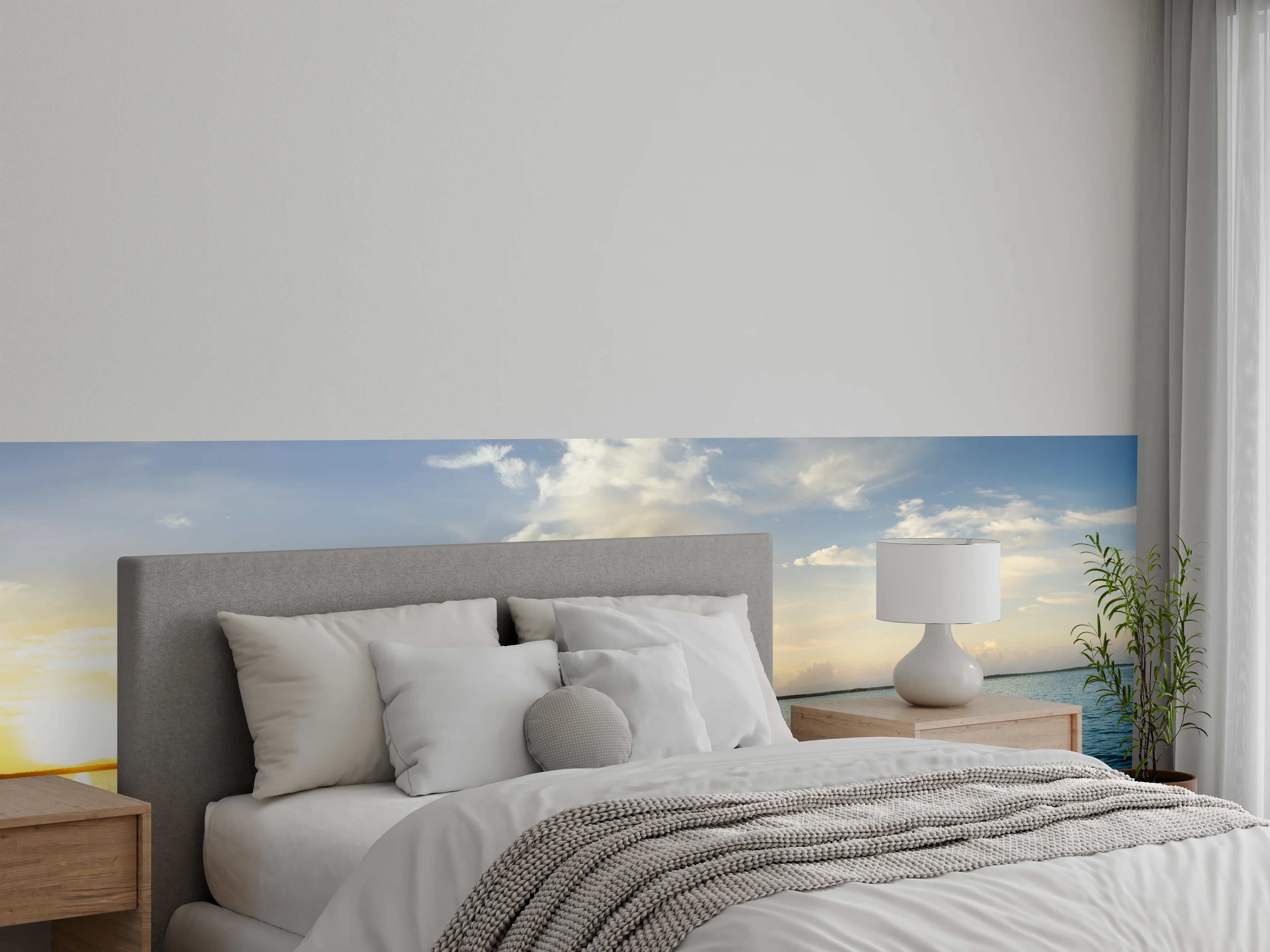 Wandverkleidung Schlafzimmer - Sonnenuntergang über dem Meer mit Wolken
