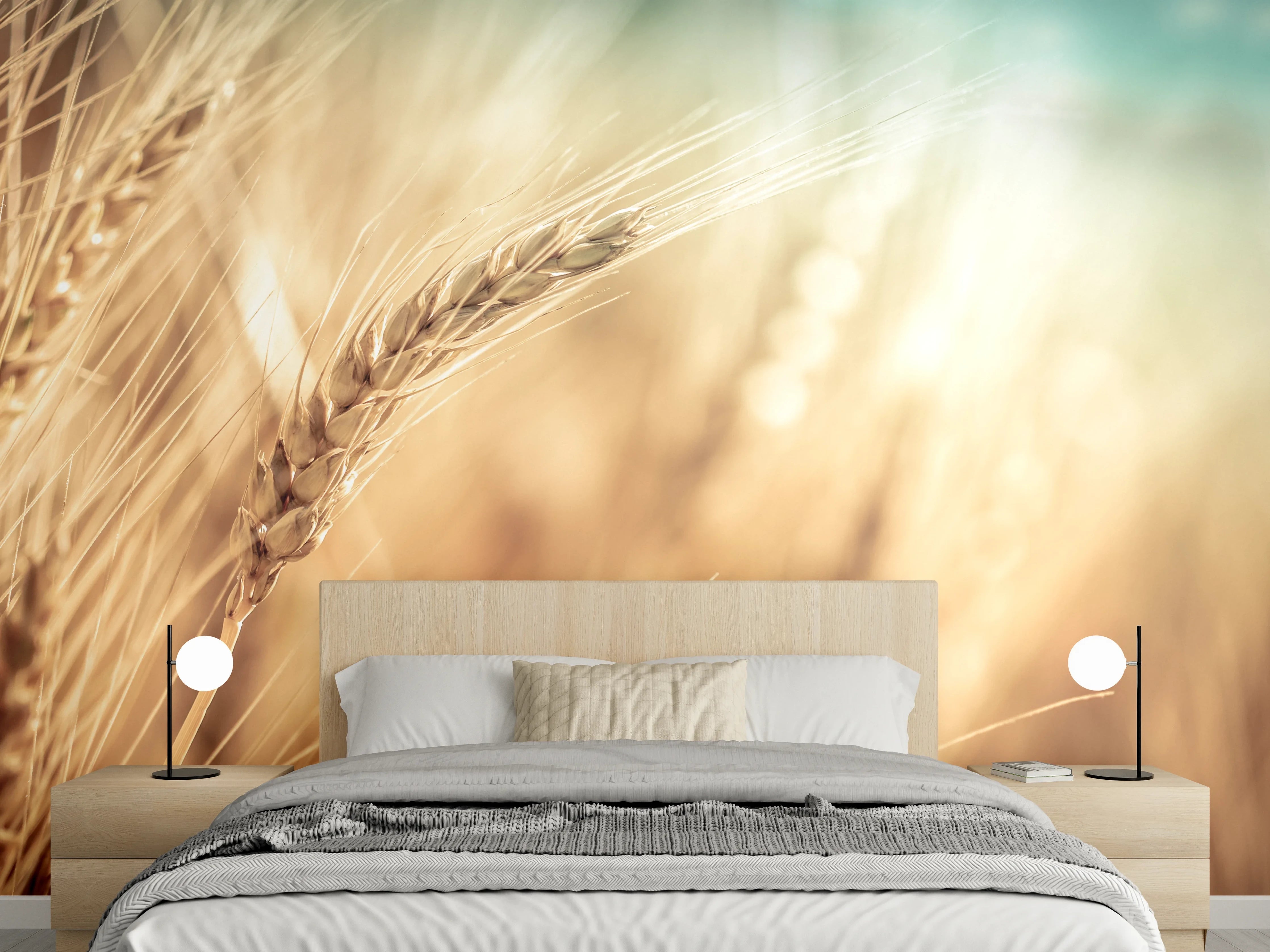 Wandverkleidung Schlafzimmer - Sonnige Weizenähren im Feld Motiv