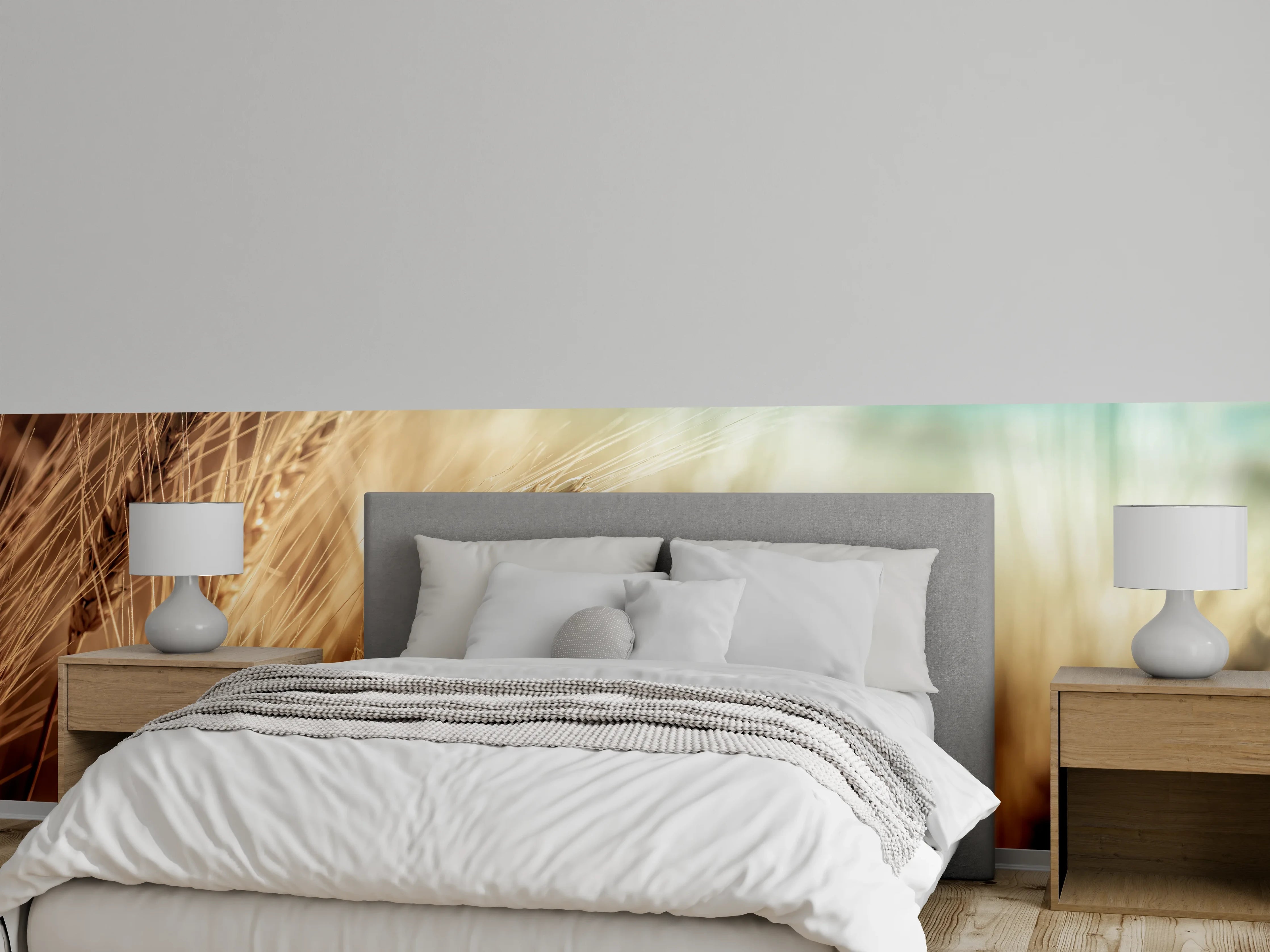 Wandverkleidung Schlafzimmer - Sonnige Weizenähren im Feld Motiv