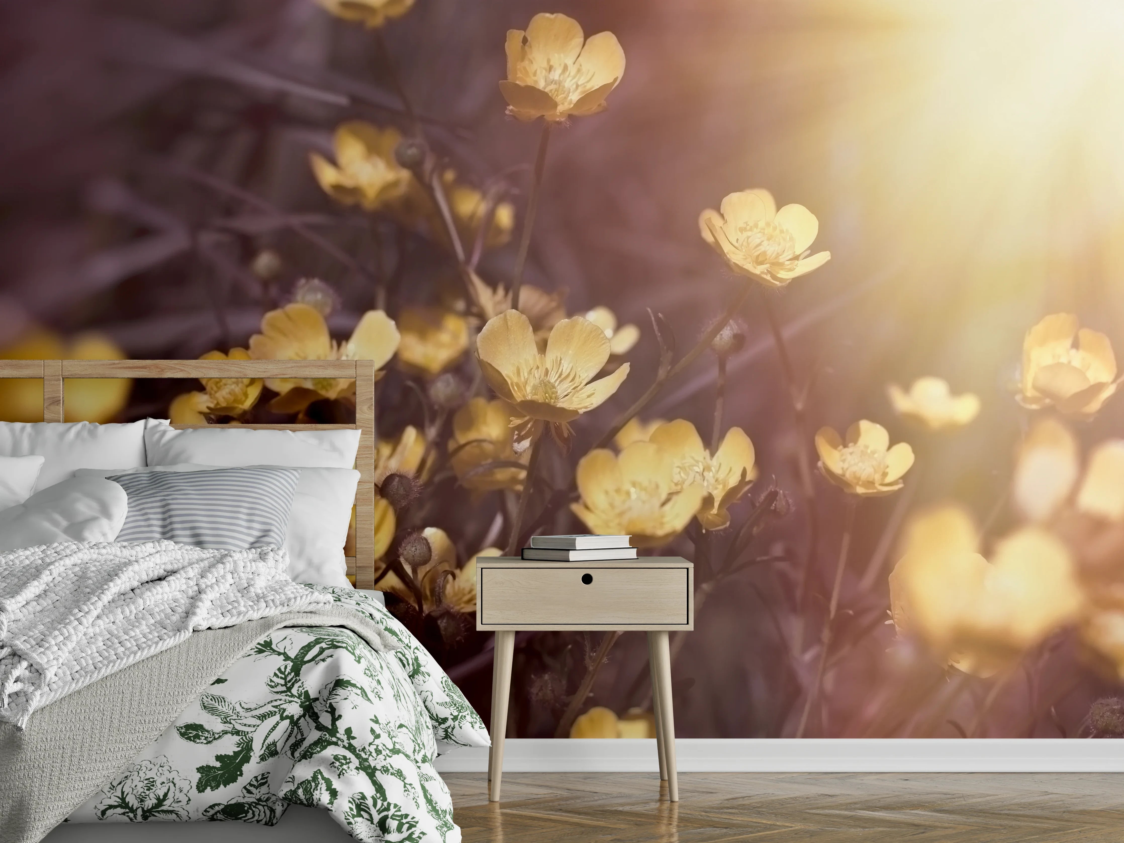 Wandverkleidung Schlafzimmer - Sonnige gelbe Butterblumen Wiese
