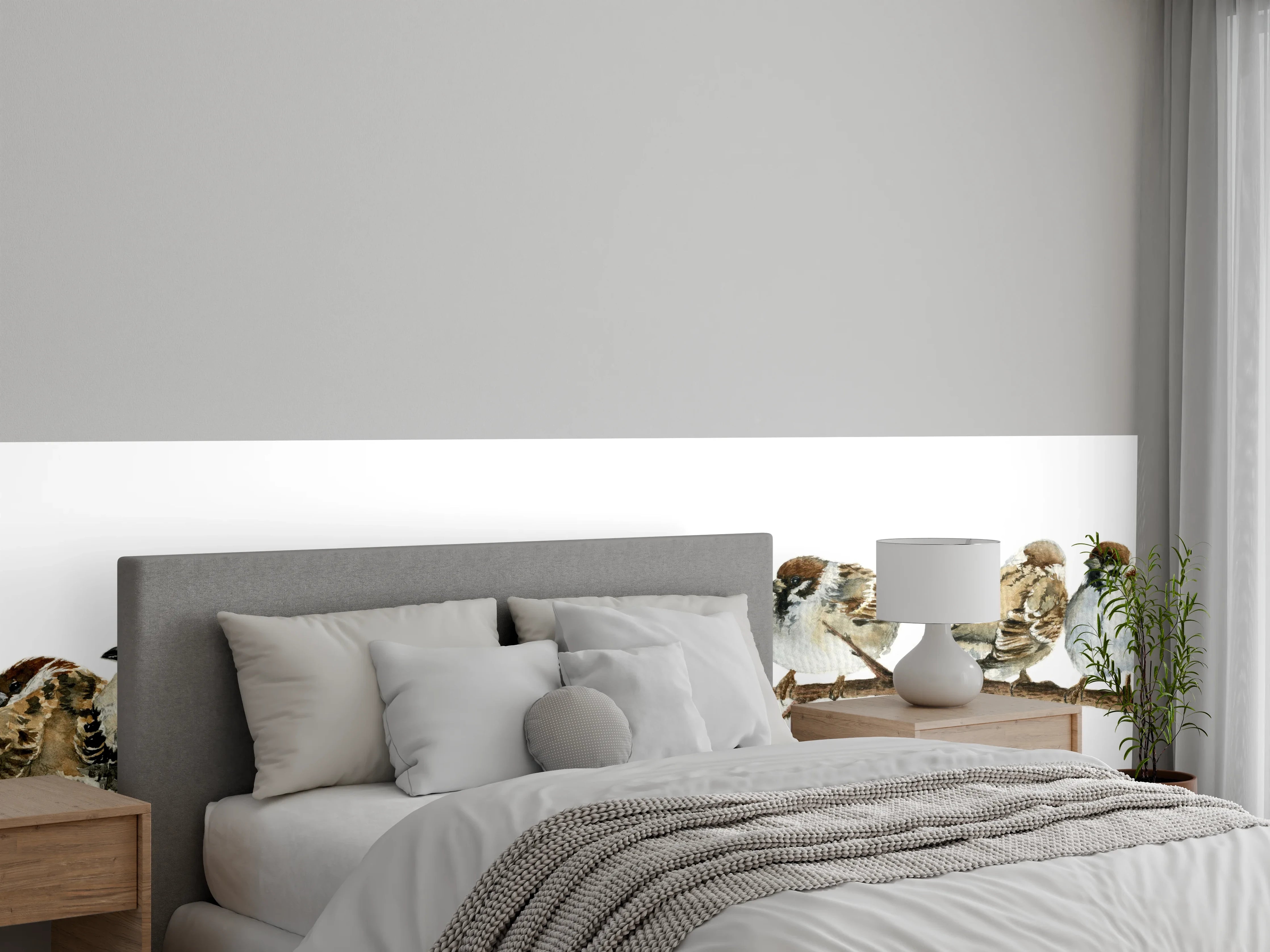 Wandverkleidung Schlafzimmer - Spatzen auf einem Zweig