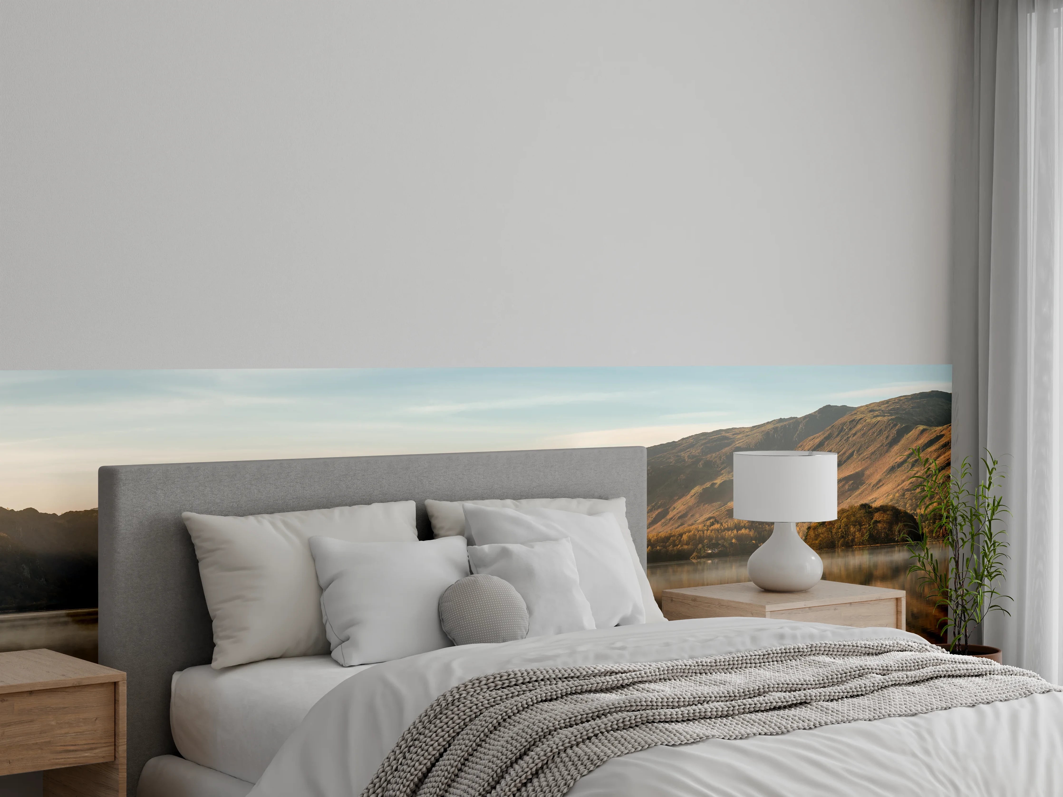 Wandverkleidung Schlafzimmer - Spiegelnde Sonnenaufgangs-Landschaft am See