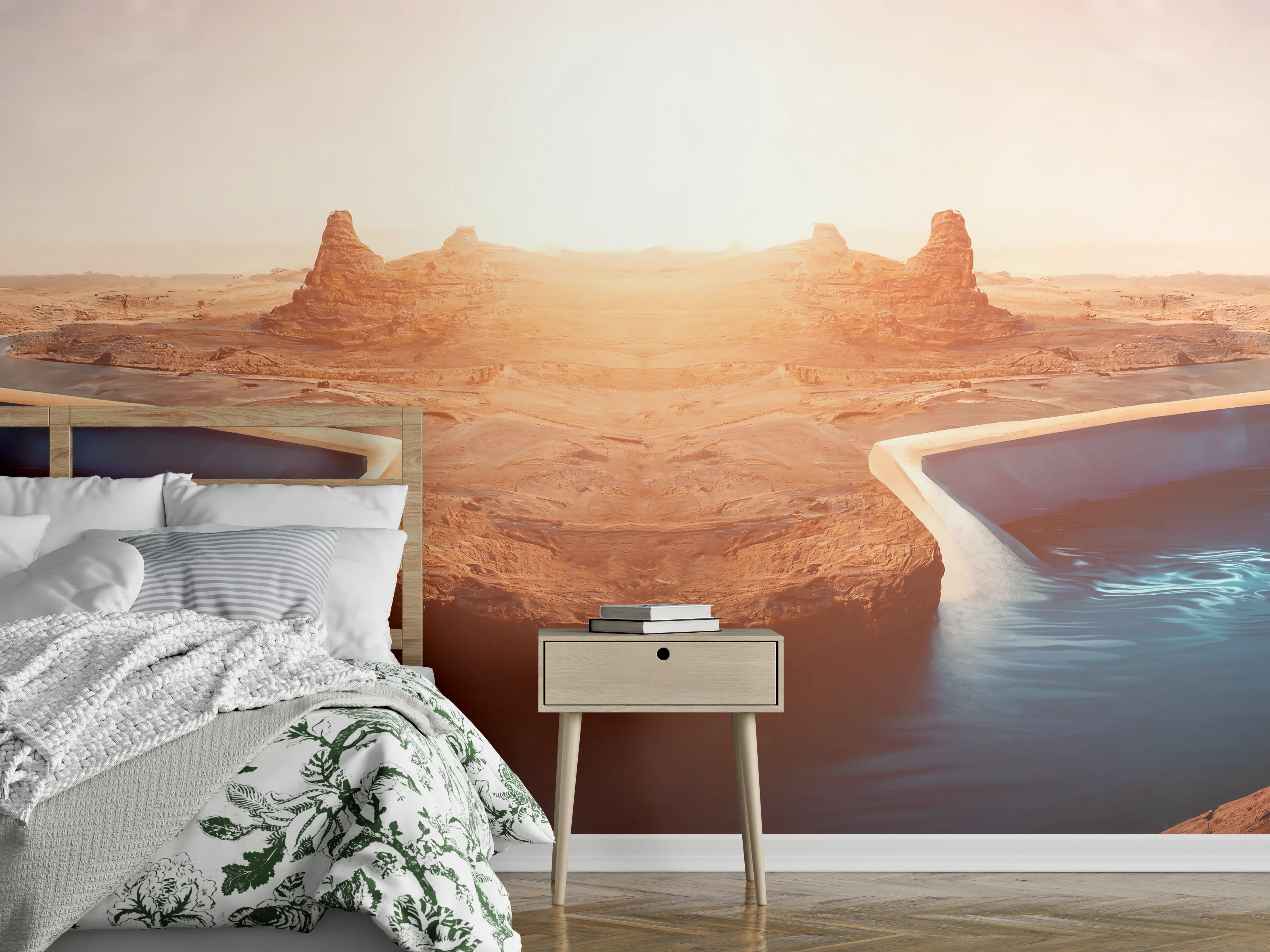 Wandverkleidung Schlafzimmer - Spiegelteiche in der Wüste Panorama