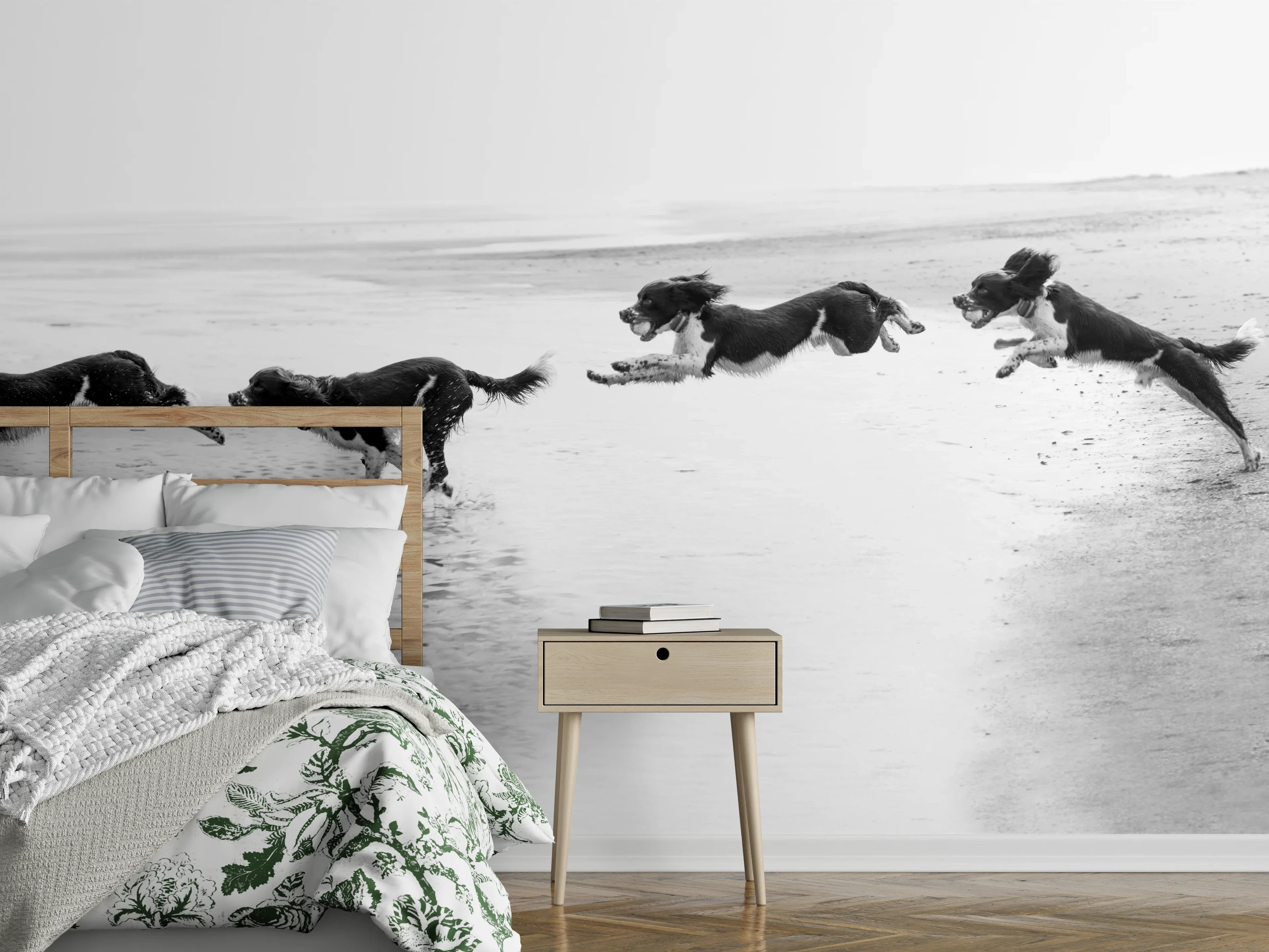 Wandverkleidung Schlafzimmer - Springer Spaniel beim springen