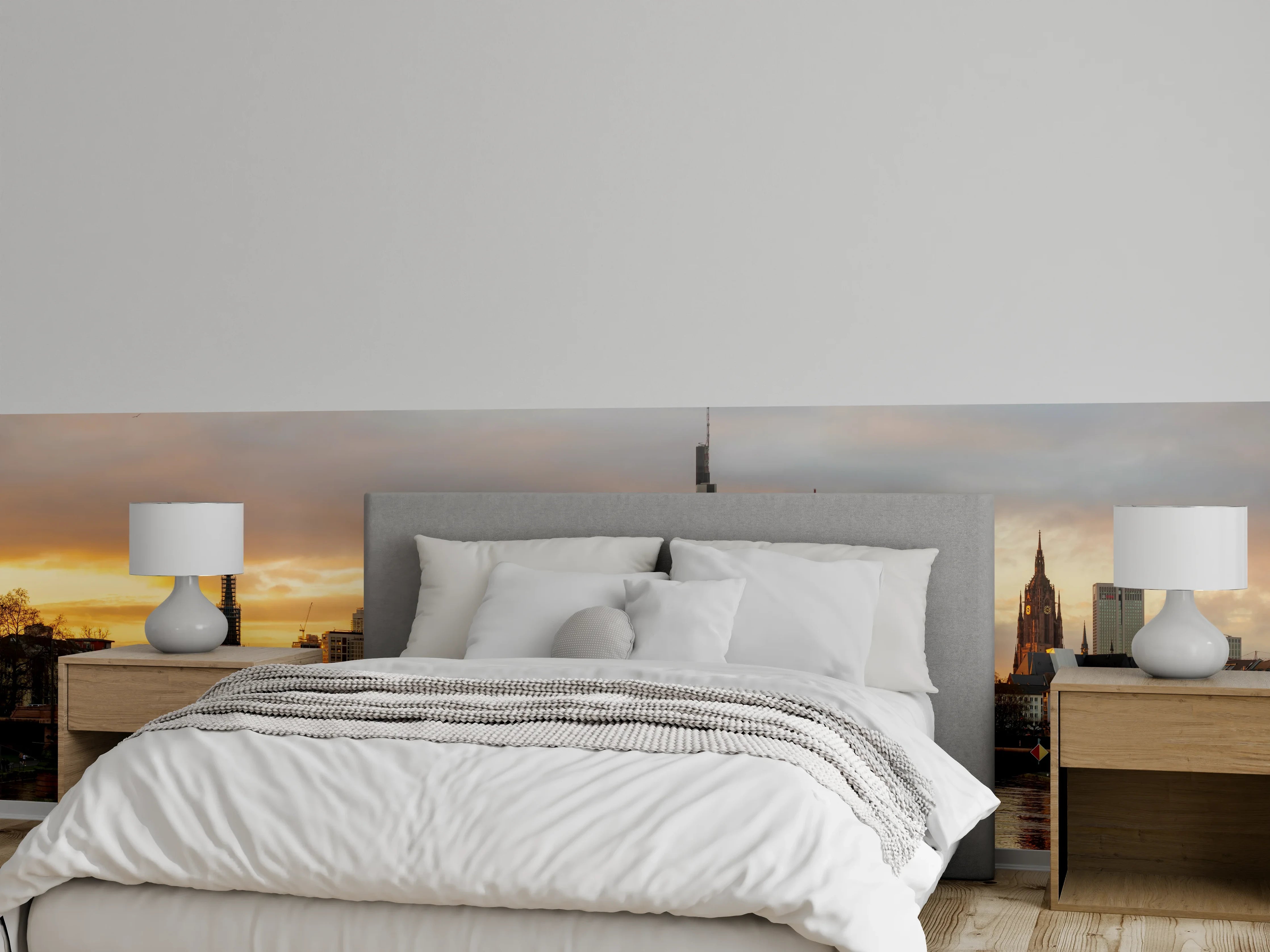 Wandverkleidung Schlafzimmer - Stadt-Skyline im Abendlicht