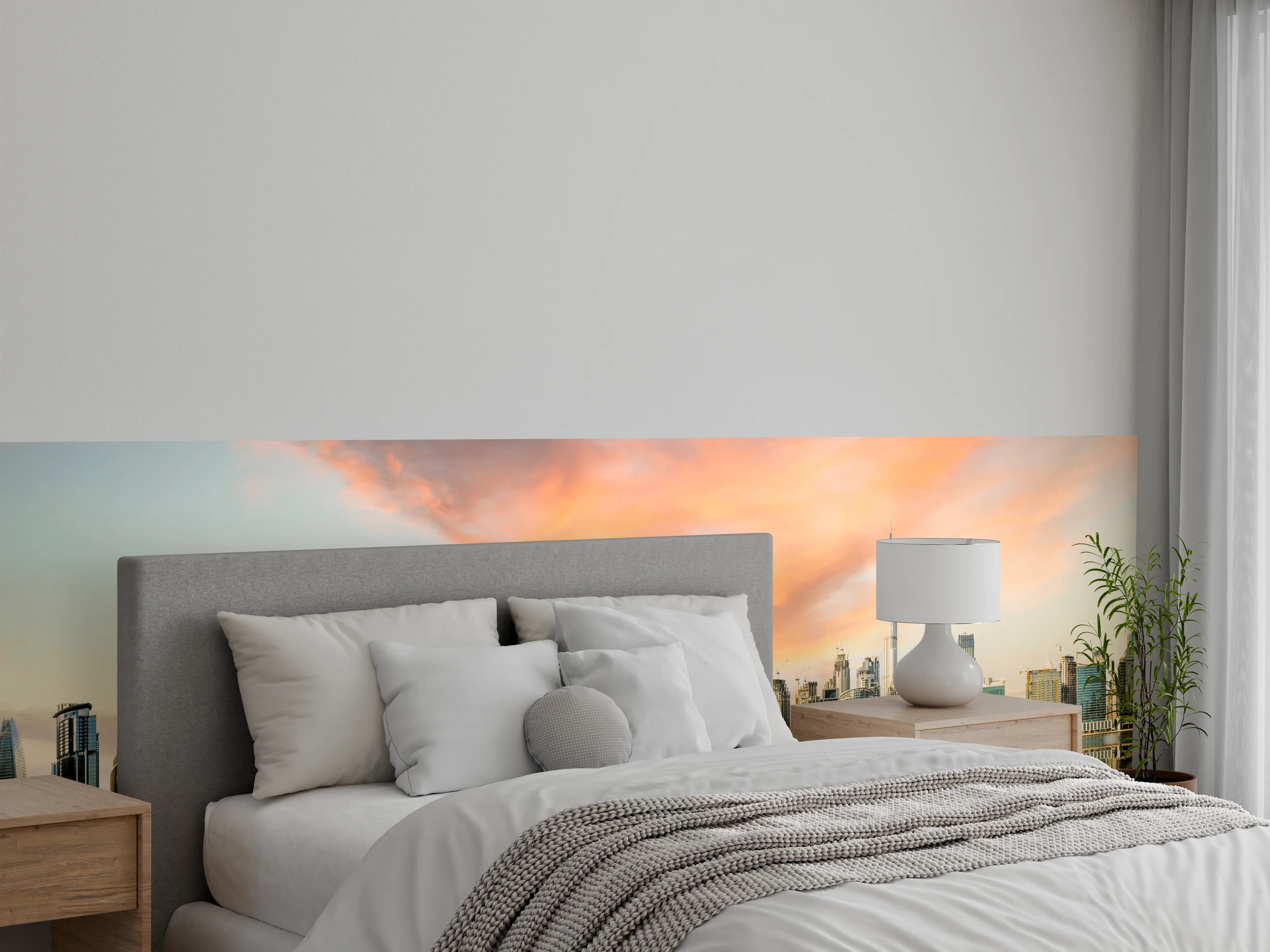 Wandverkleidung Schlafzimmer - Stadt-Skyline im Abendrot