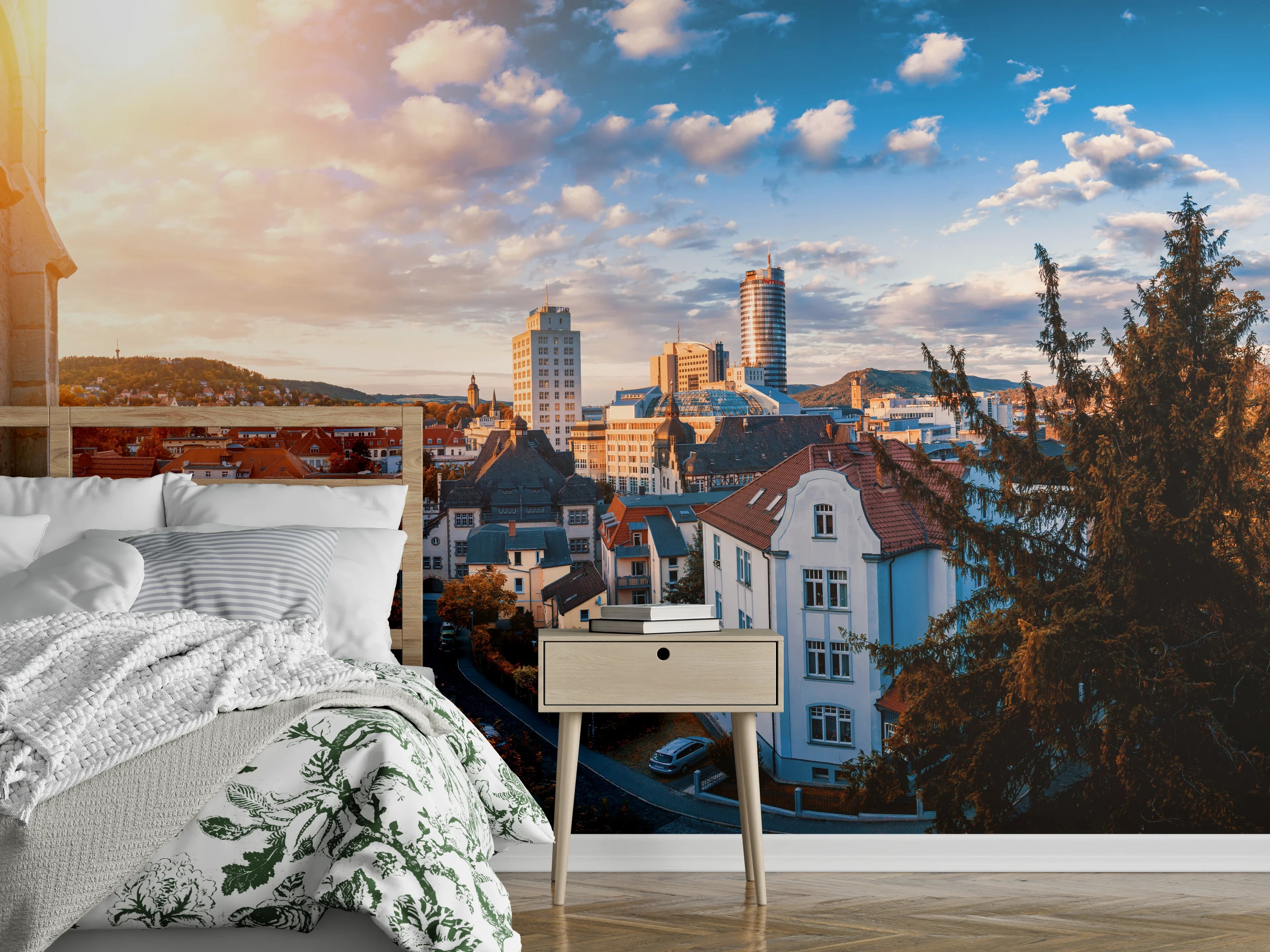 Wandverkleidung Schlafzimmer - Stadtblick auf Jena