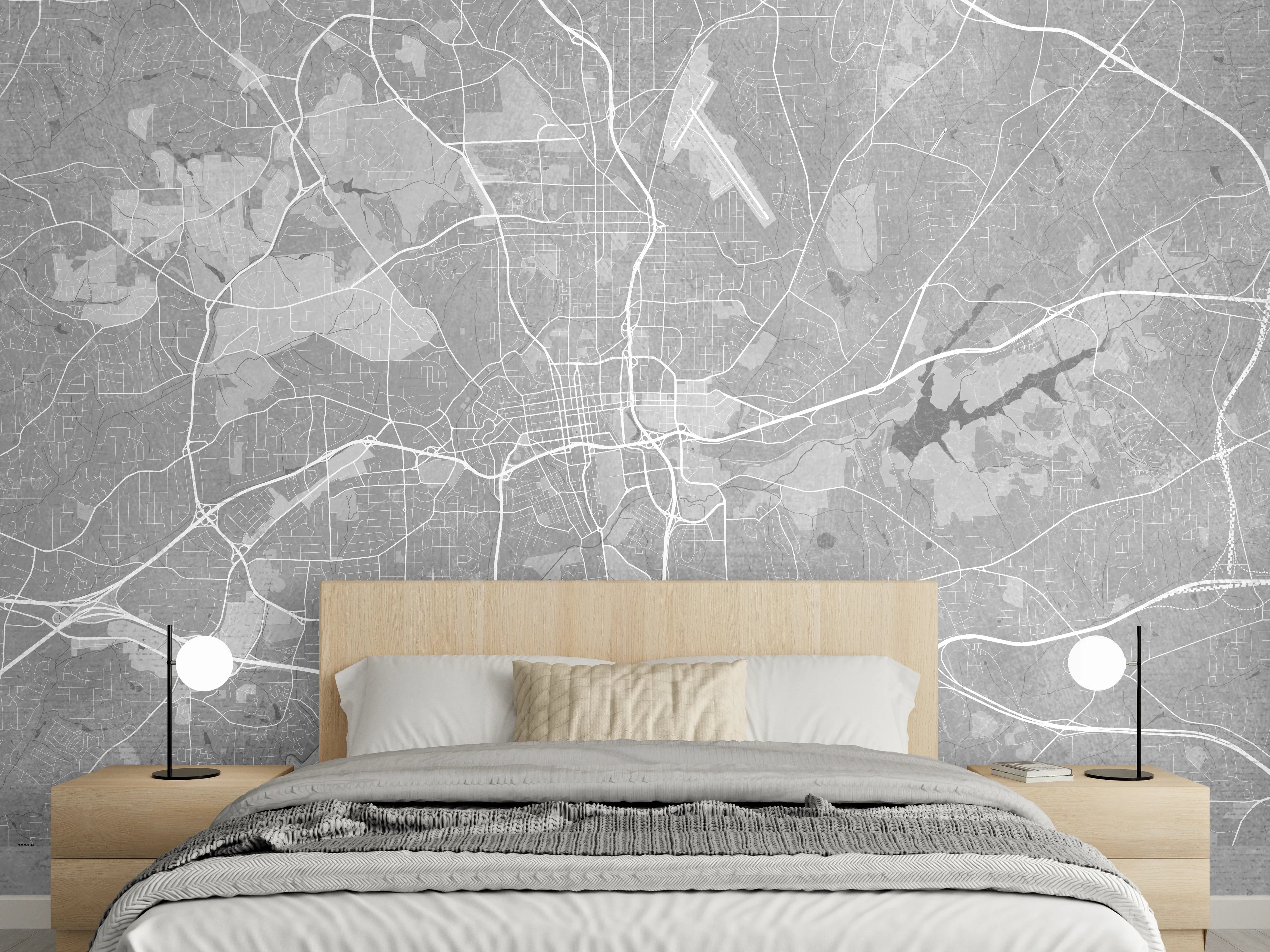 Wandverkleidung Schlafzimmer - Stadtkarte Winston-Salem Schwarz-Weiß