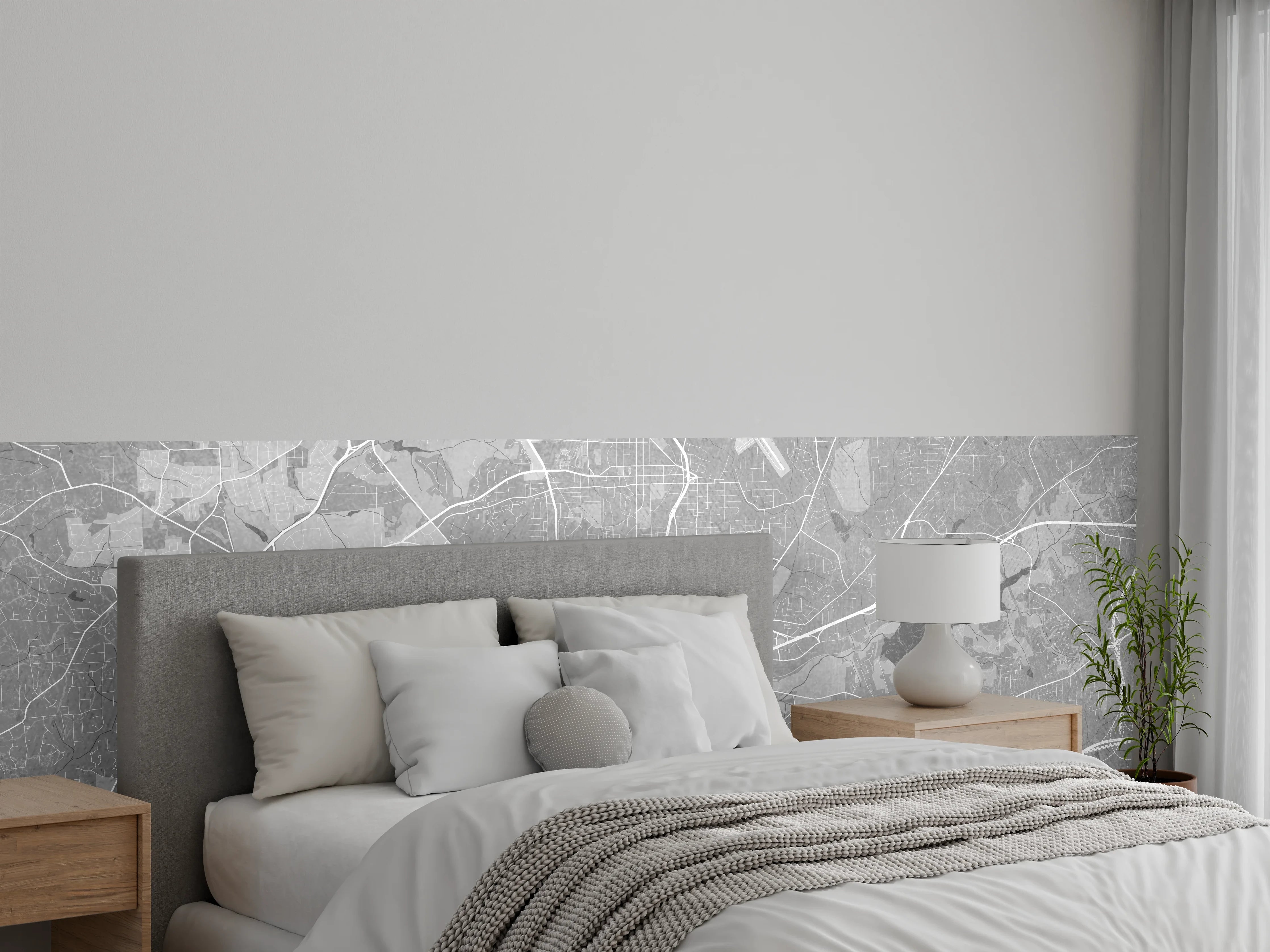 Wandverkleidung Schlafzimmer - Stadtkarte Winston-Salem Schwarz-Weiß