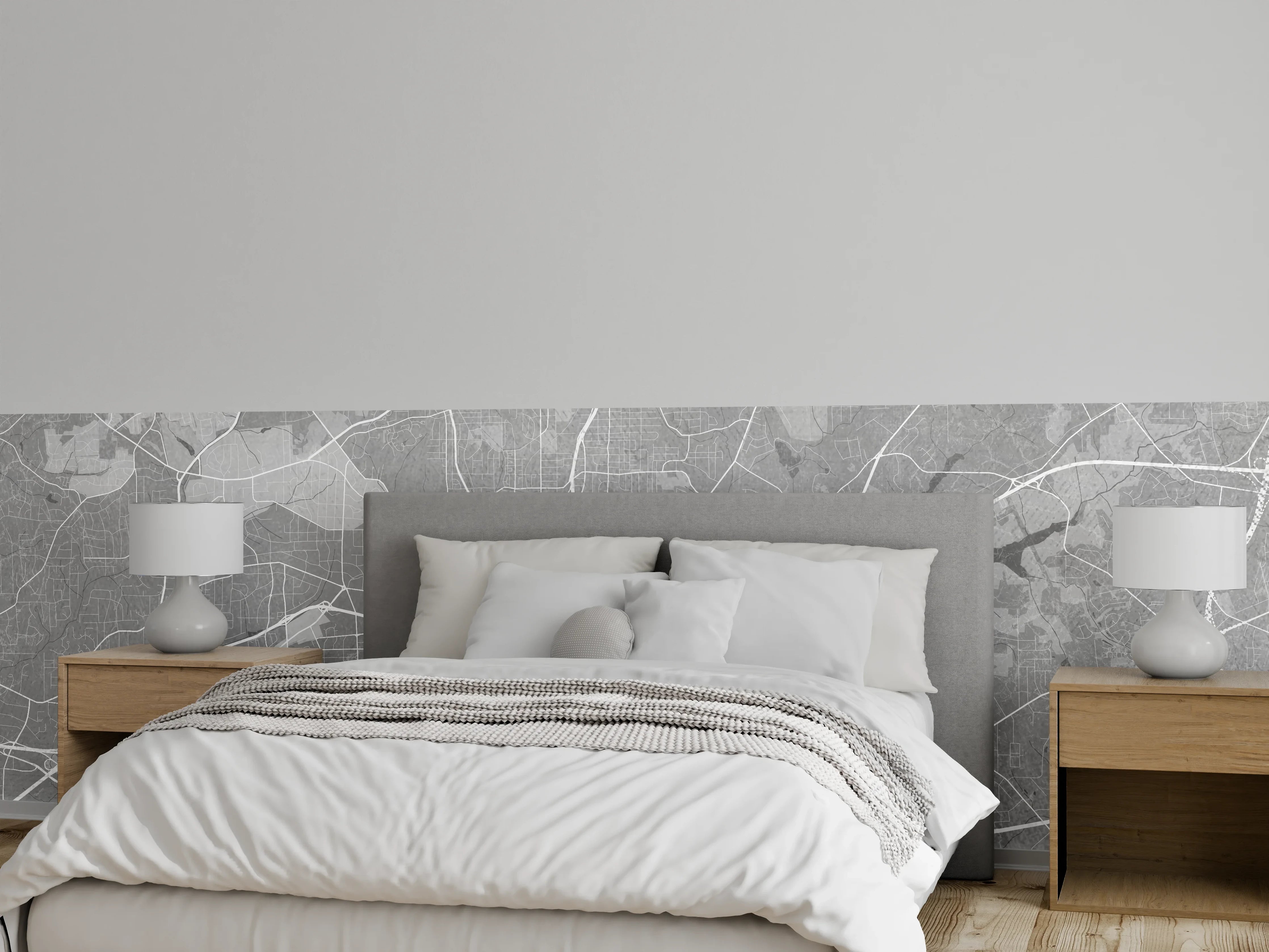 Wandverkleidung Schlafzimmer - Stadtkarte Winston-Salem Schwarz-Weiß
