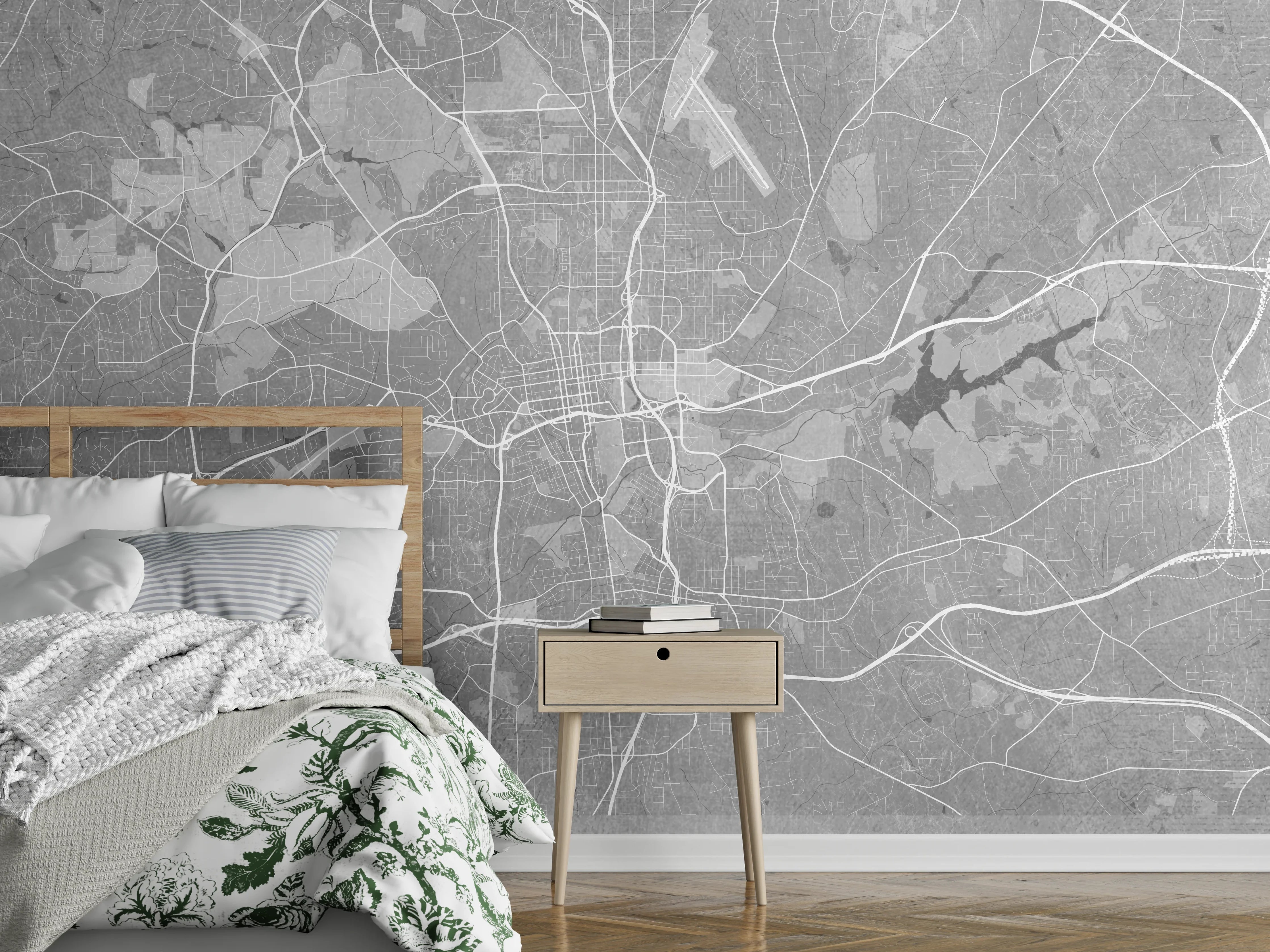 Wandverkleidung Schlafzimmer - Stadtkarte Winston-Salem Schwarz-Weiß